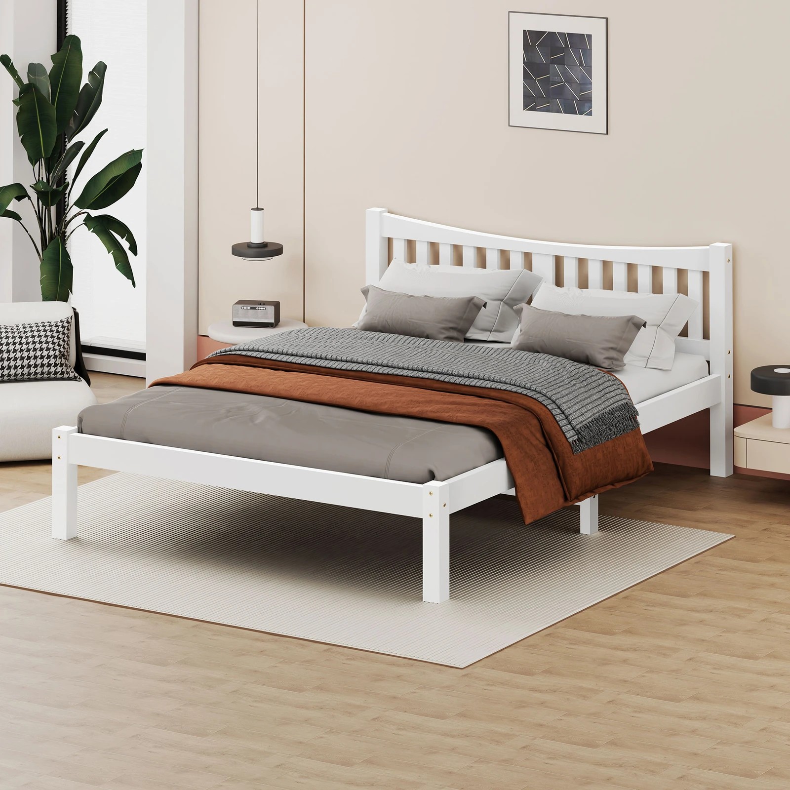 6 Alfordson Bed Frame Wooden Double Size Solid Pine Timber Base Cambrie - White, 6 of 10