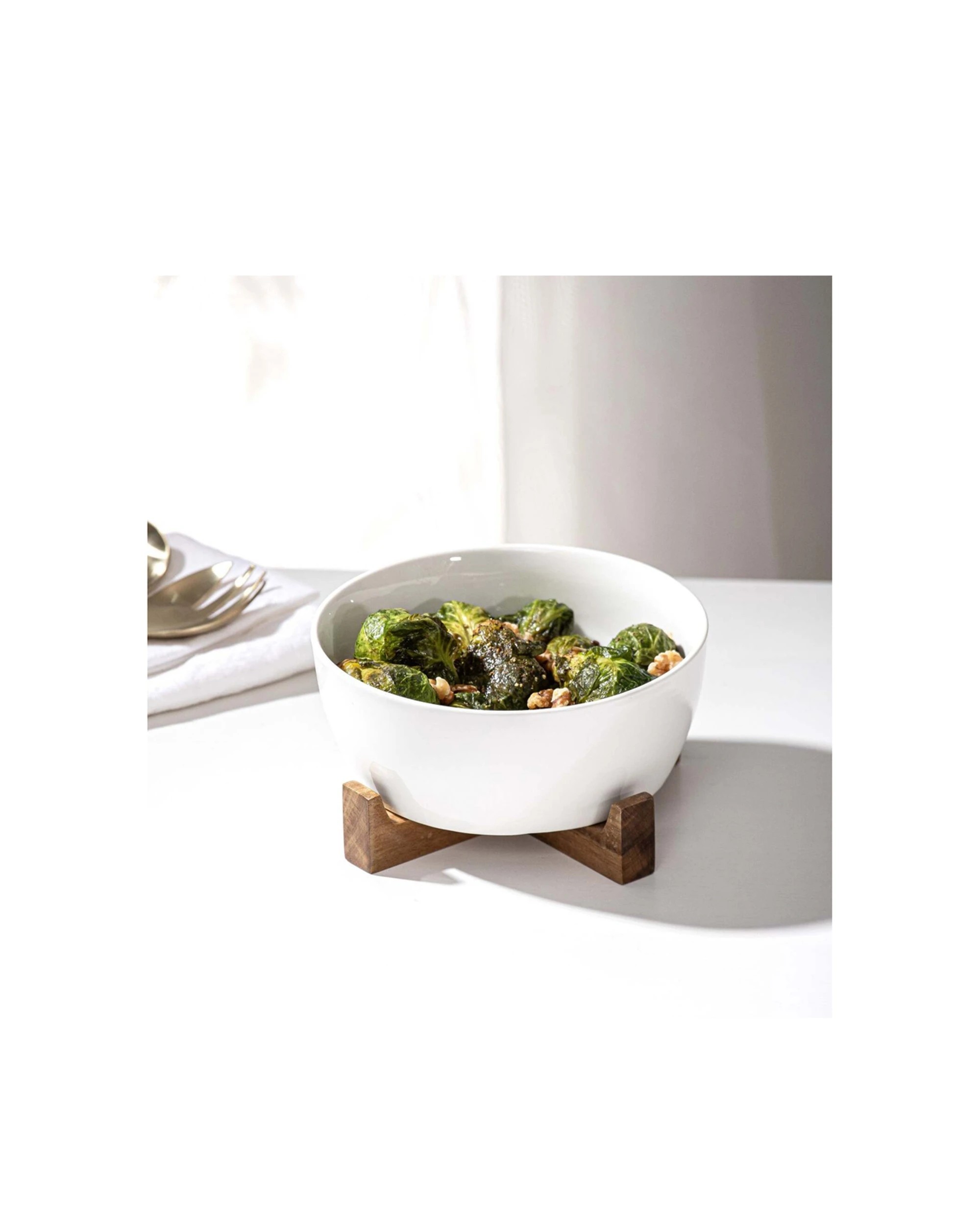 4 Ladelle Alto Oven To Table Porcelain Acacia Small Bowl With Trivet 21cm - White, 4 of 5