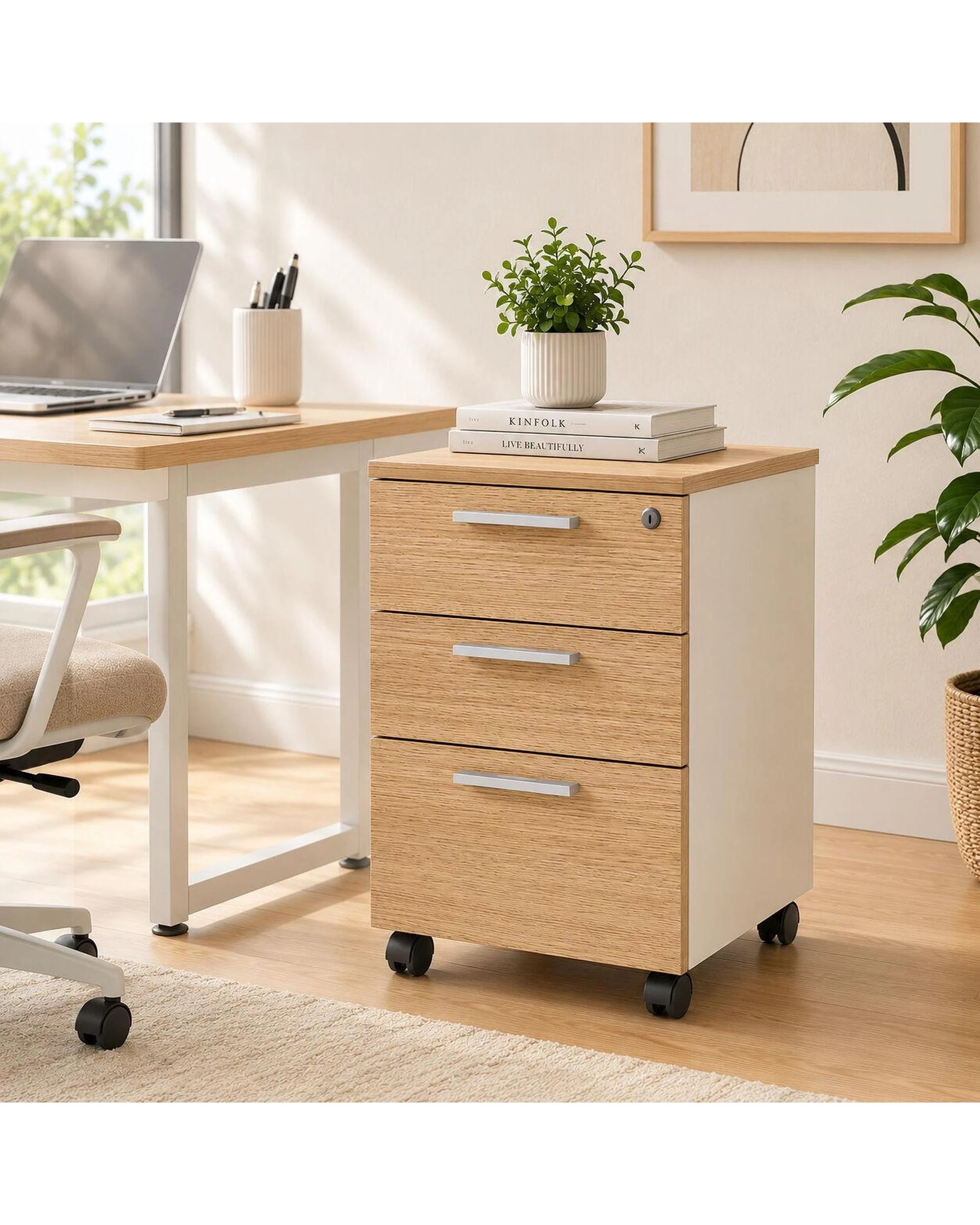 9 Esma Mobile Pedestal Rhine Light Oak and White, 9 of 10