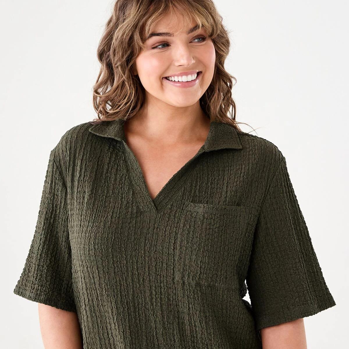 4 Short Sleeve Textured Polo Top BURNT OLIVE, 4 of 6