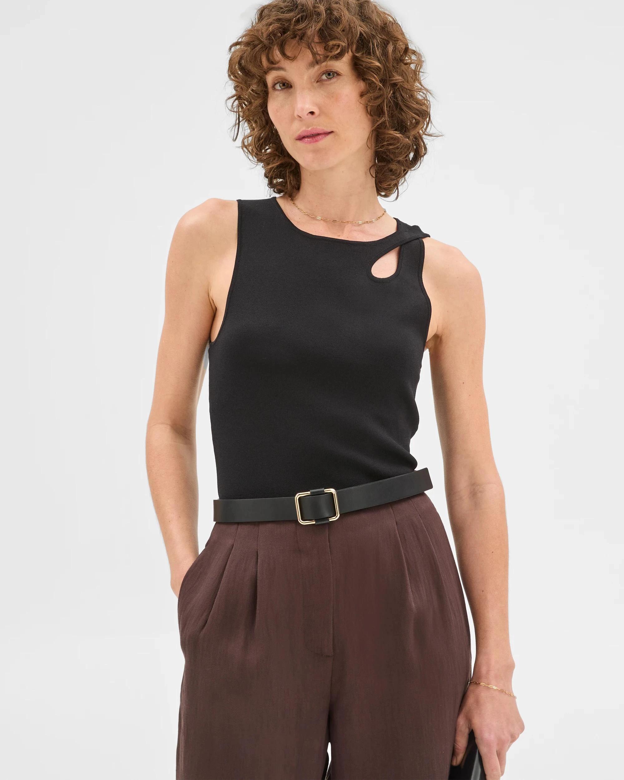 4 Sleeveless Crepe Knit Tank Top - Preview BLACK, 4 of 6