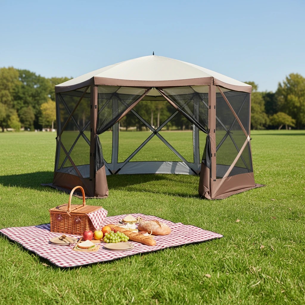 3 Costway 3.5x3.5M Pop-up Canopy Tent 6-Sided Gazebo Hub Tent w/Mesh Netting Walls, 3 of 3