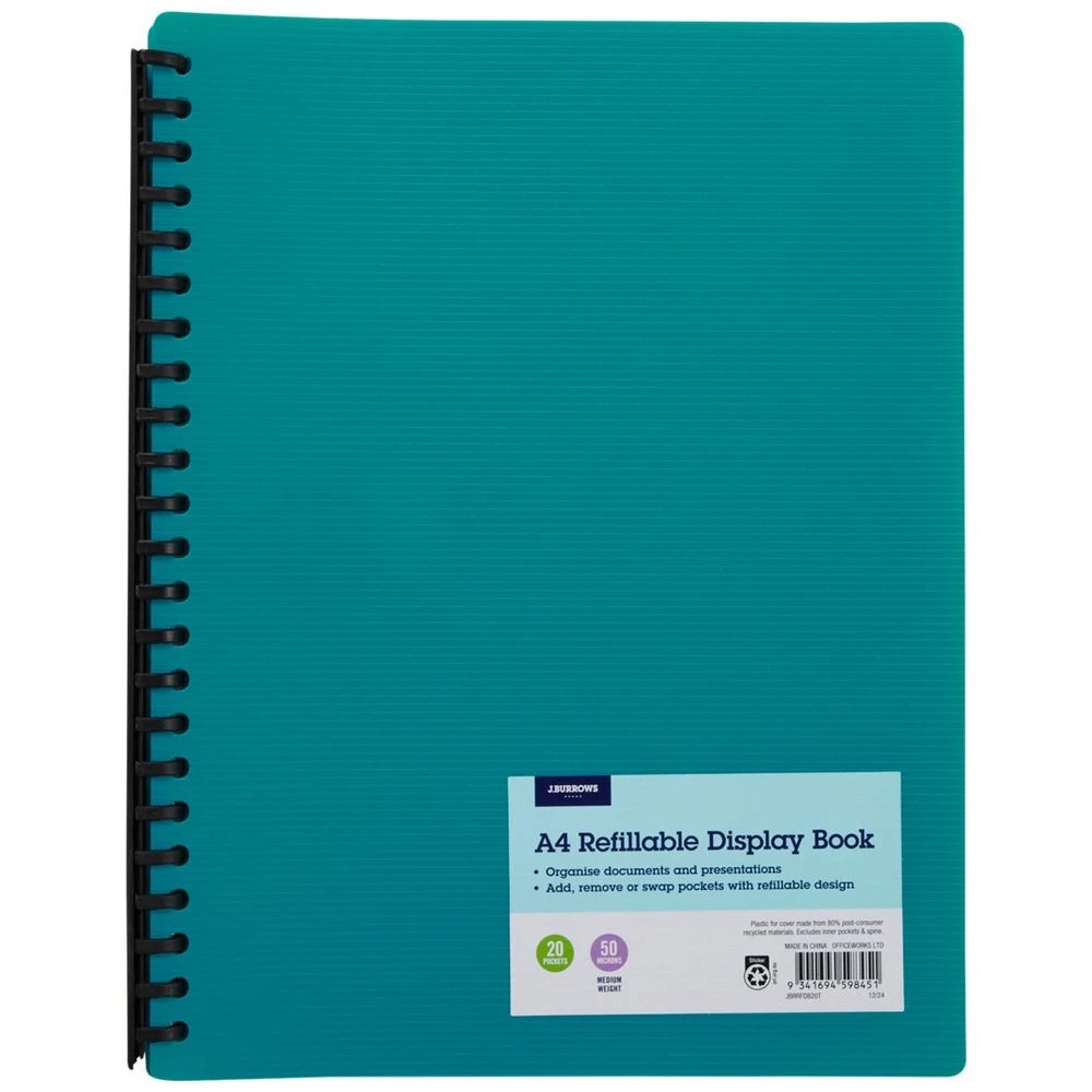 1 J.Burrows Refillable Display Book 20 Pockets Teal, 1 of 5
