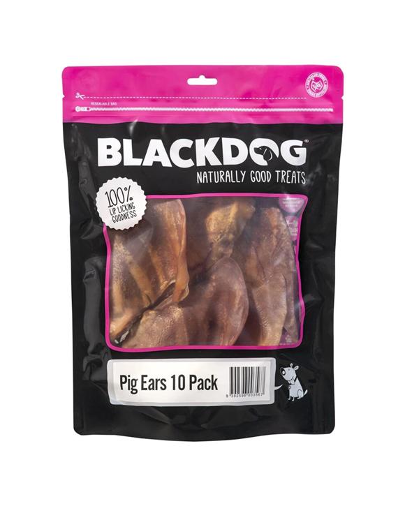Blackdog 10pc Naturally Good Dog Pigs Ears Treats - High Protein Chews For Dogs - Brown