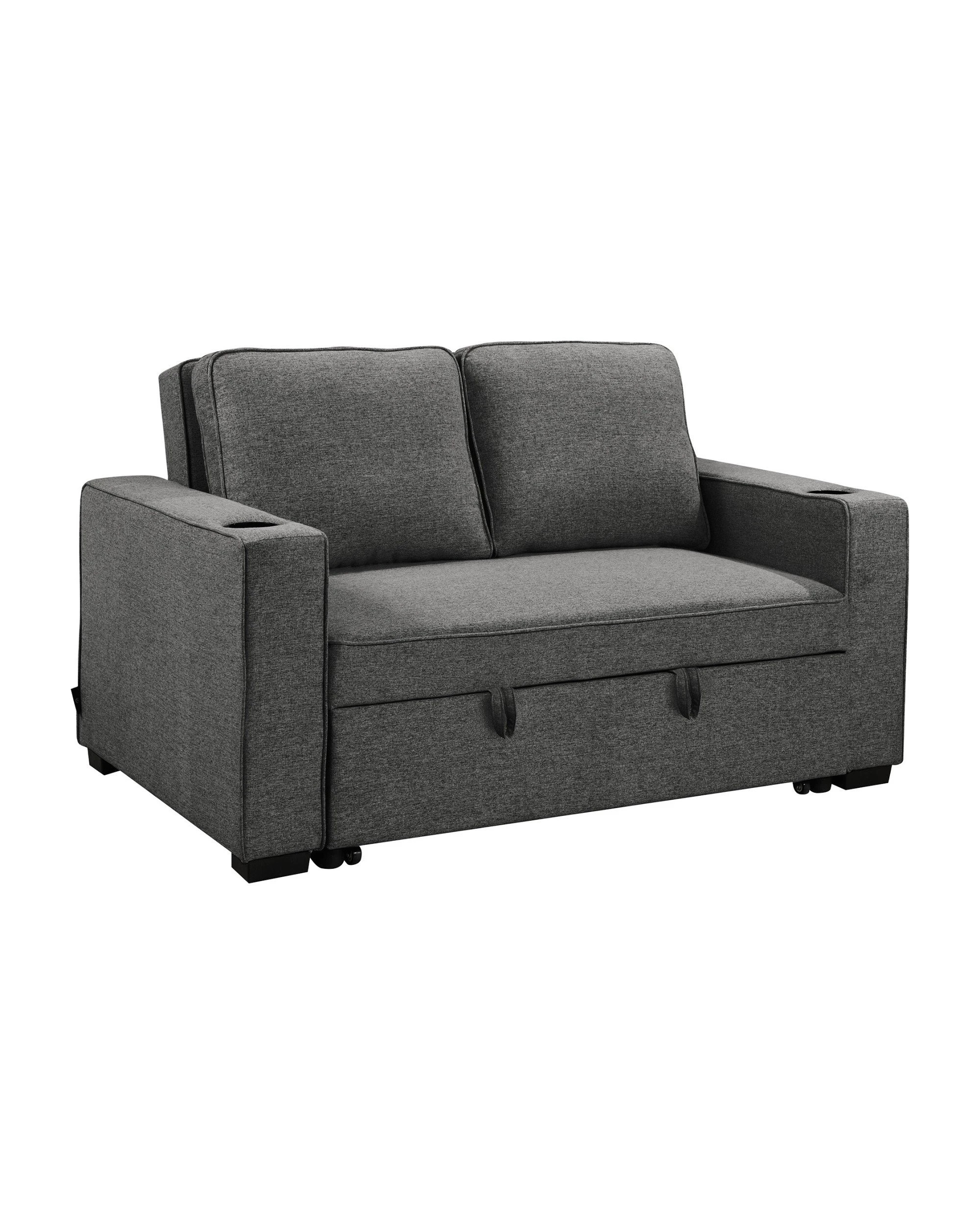 1 Sarantino Hoffman Linen Sofa Bed With Cushions And Cup Holders Dark Grey, 1 of 5