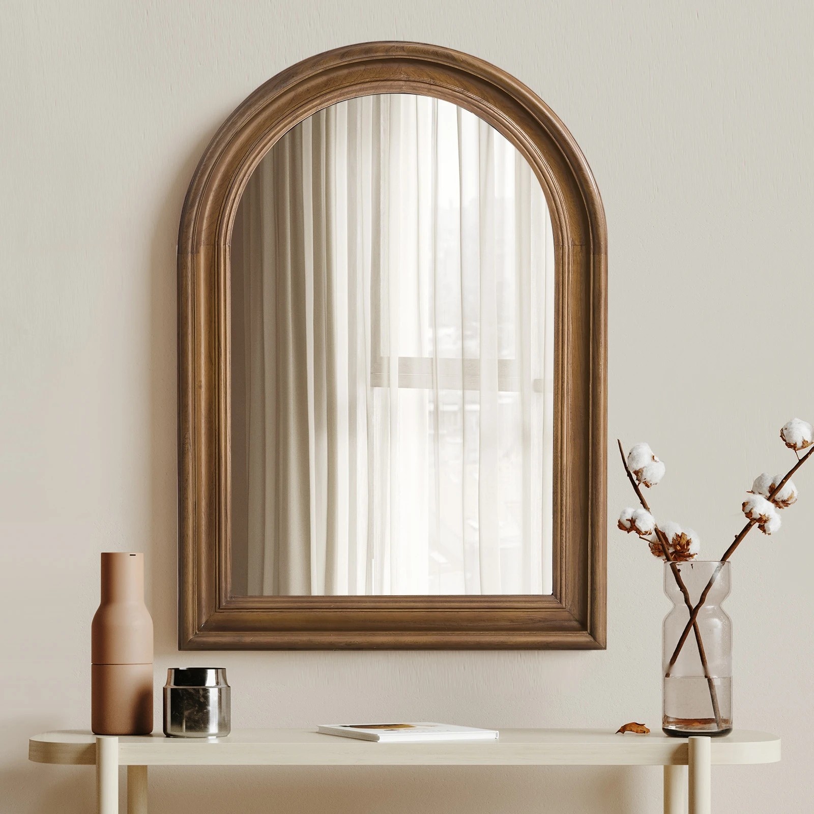 3 Oikiture Arched Wall Mirror 85x60cm - Brown, 3 of 9