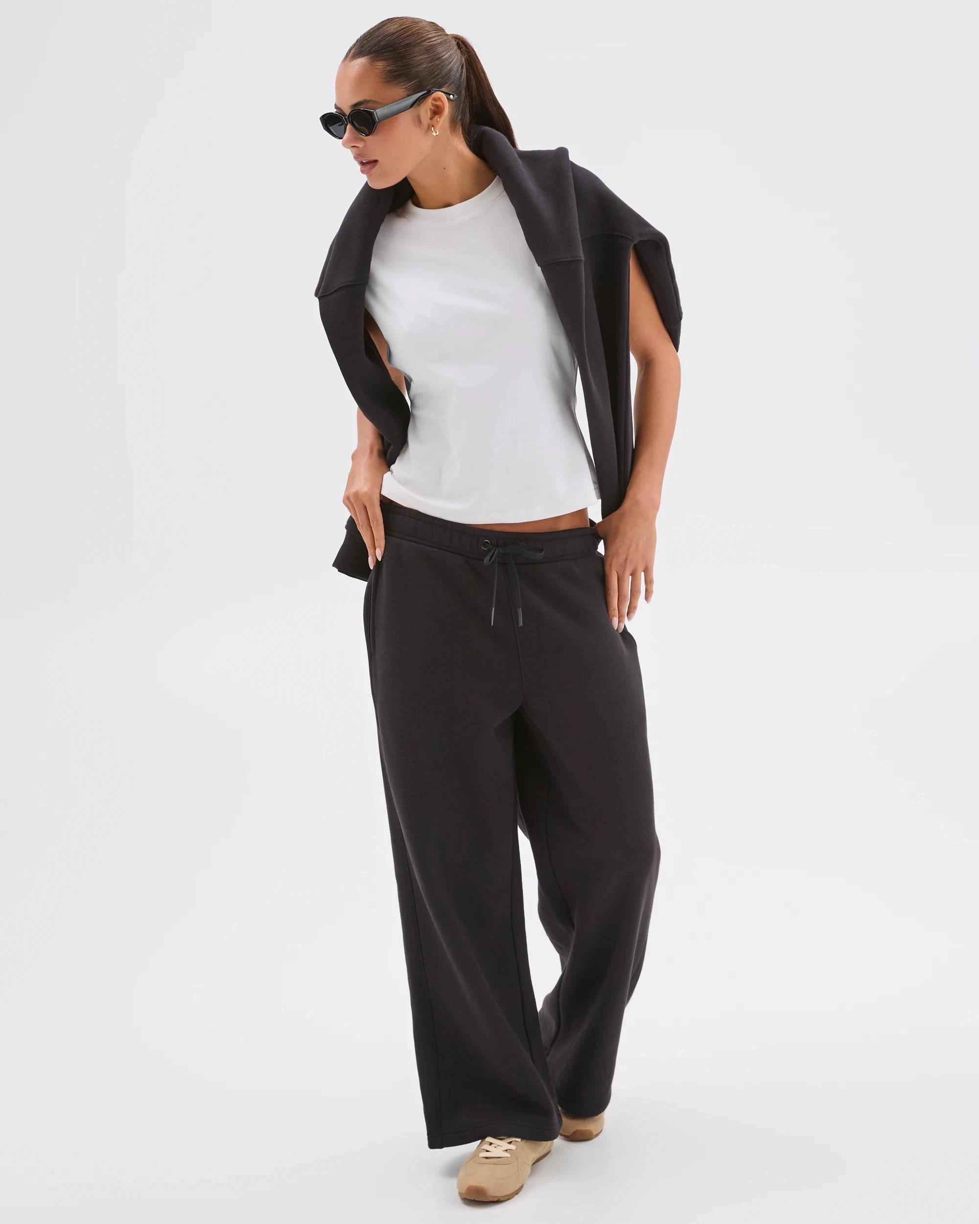 1 Lily Loves Australian Cotton Blend Wide Leg Trackpants BLACK, 1 of 7