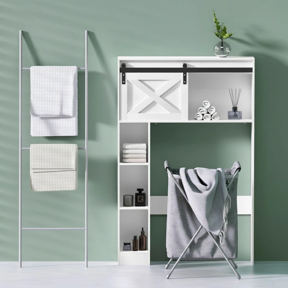 7 Artiss Bathroom Cabinet Over the Toilet Storage Organiser Laundry Shelf 128cm - White, 7 of 8