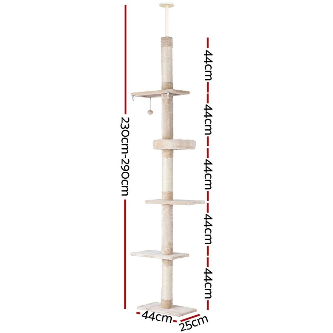 2 i.Pet Cat Tree 290cm Tower Scratching Cats Post Scratcher Floor to Ceiling Bed - White, 2 of 6