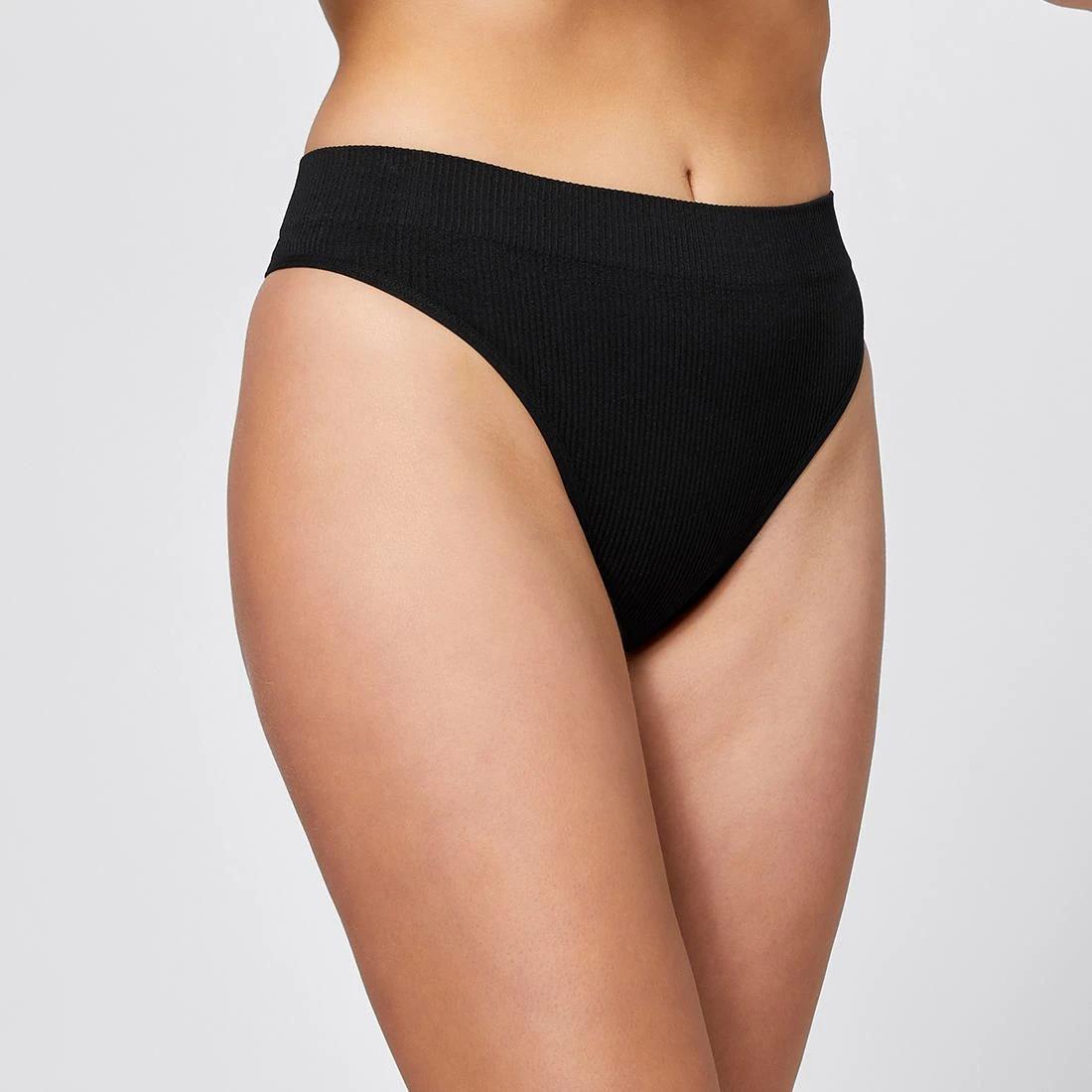 1 Ribbed Seamfree Hi-Waisted G-String Briefs - Lily Loves BLACK, 1 of 2