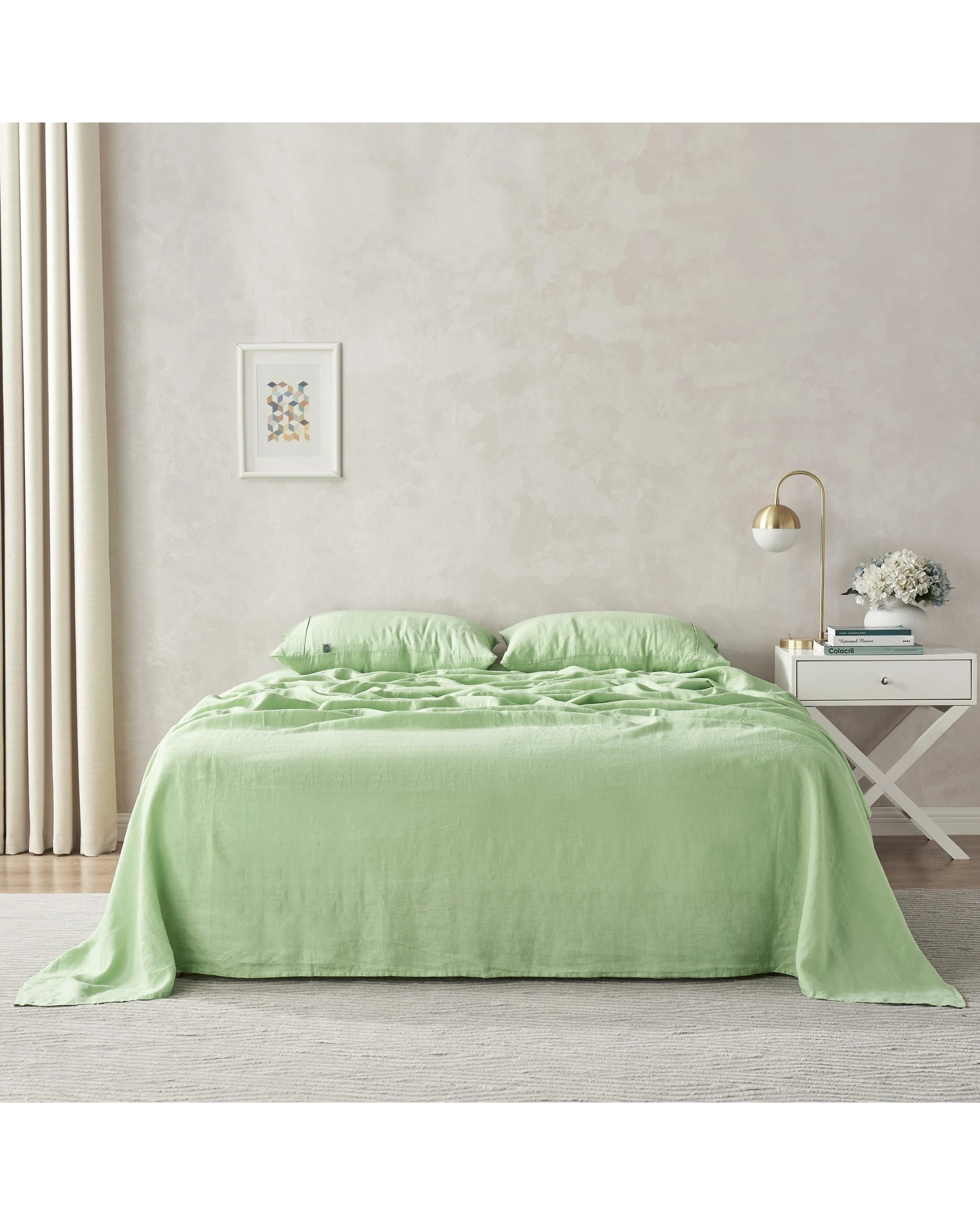 1 Natural Home 100% European Flax Linen Sheet Set - Queen Bed - Sage, 1 of 10