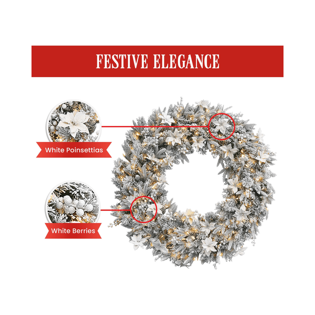 4 Christabelle 61cm Snow Christmas Wreath Colonial With Led Lights Front Door Decoration Ornament, 4 of 5