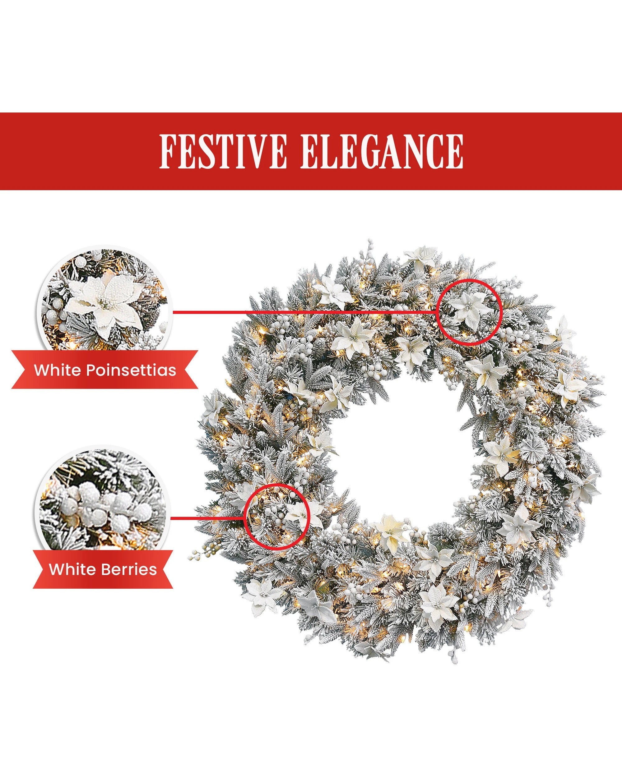 4 Christabelle 61cm Snow Christmas Wreath Colonial With Led Lights Front Door Decoration Ornament, 4 of 5