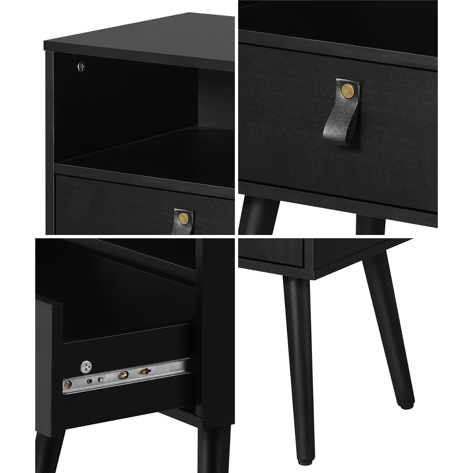 4 Oikiture Bedside Tables Side Table Storage Cabinet Leather Handle
 - Black, 4 of 10