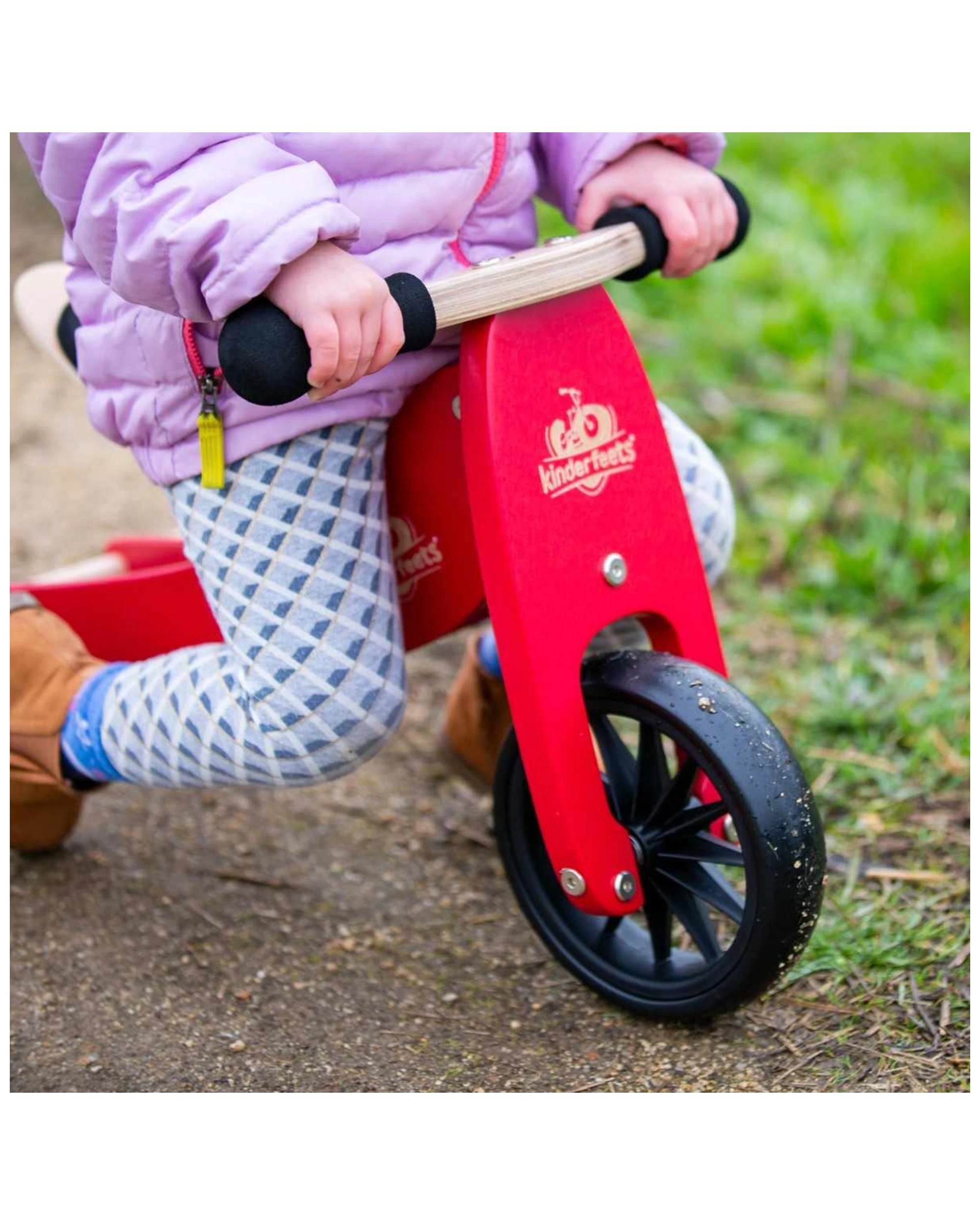 1 Kinderfeets Tiny Tot Wooden Balance Bike Kids Ride On Toy Cherry Red 12 To 24 Months - Red, 1 of 7