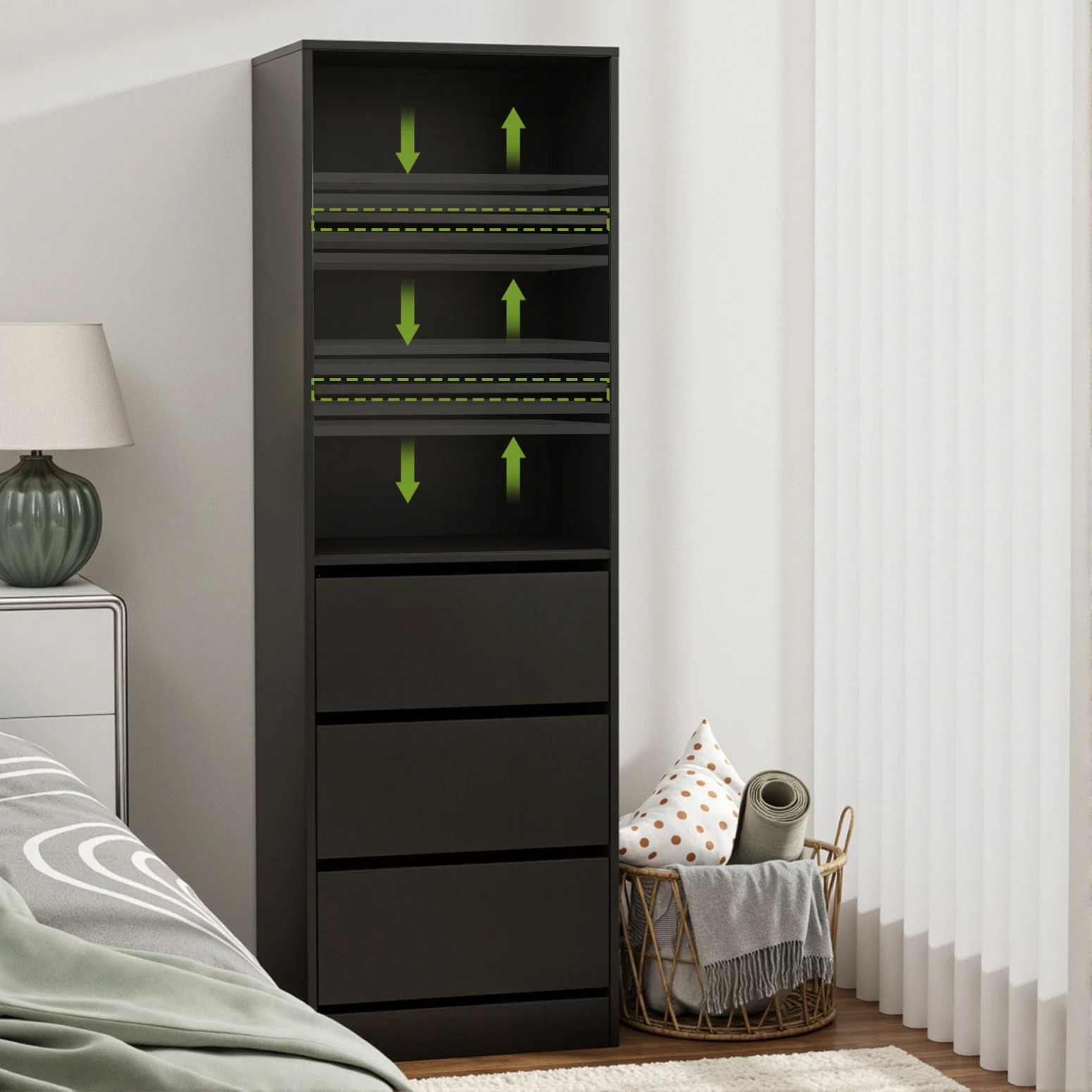 4 Artiss 3 Chest of Drawers Tallboy Cabinet - Black, 4 of 9