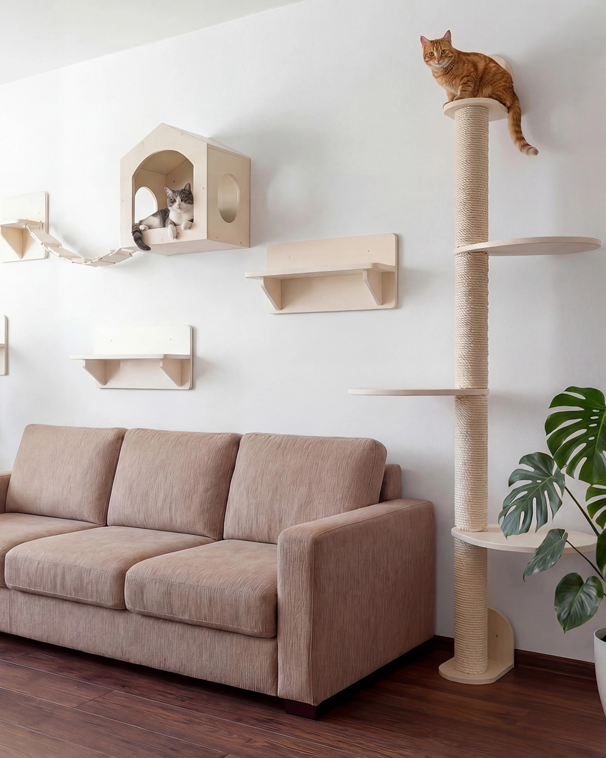 6 Advwin 5 in 1 Cat Wall Shelves Wooden Cat Tree, 6 of 8