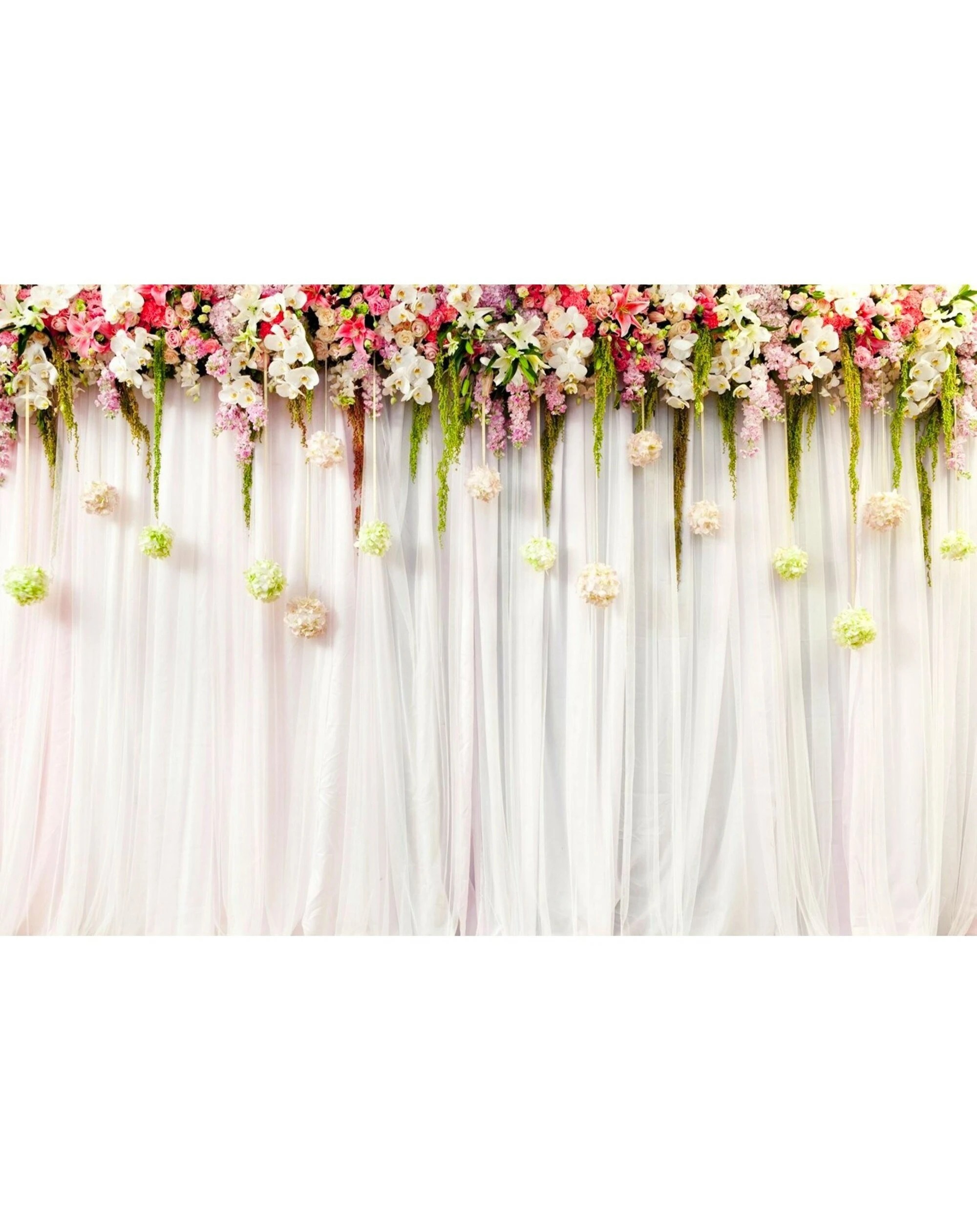 1 Floral White Curtain Printed Fabric Backdrop, 1 of 3
