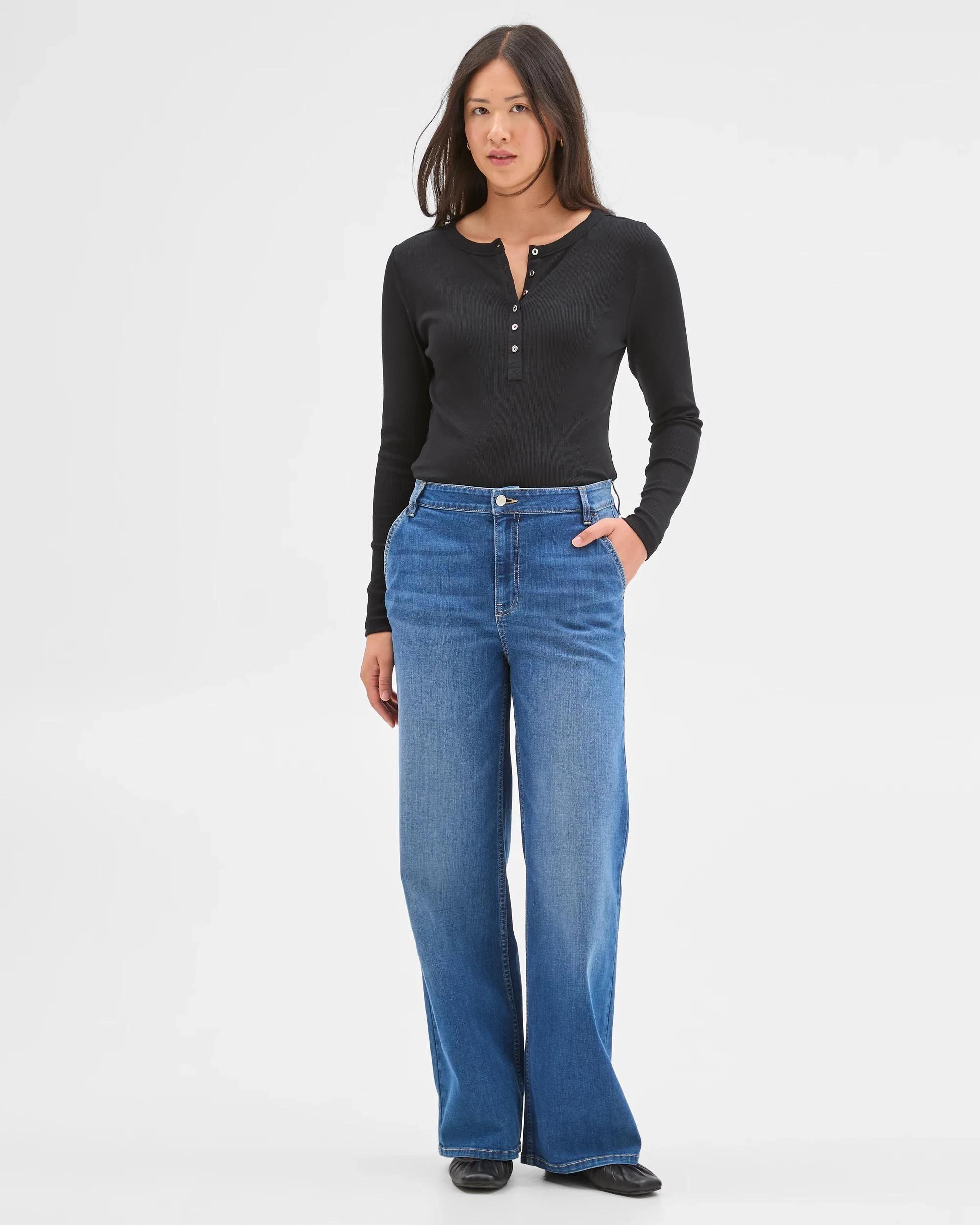 1 Target Woman Australian Cotton Long Sleeve Rib Henley T-Shirt BLACK, 1 of 7