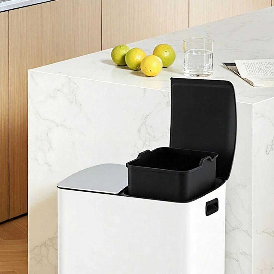 2 Cefito Pedal Bins Rubbish Bin Dual Compartment Waste Recycle Dustbins 40L - White, 2 of 4