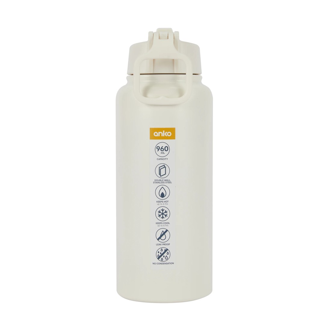 4 960ml Cream Double Wall Insulated Cylinder Drink Bottle, 4 of 4