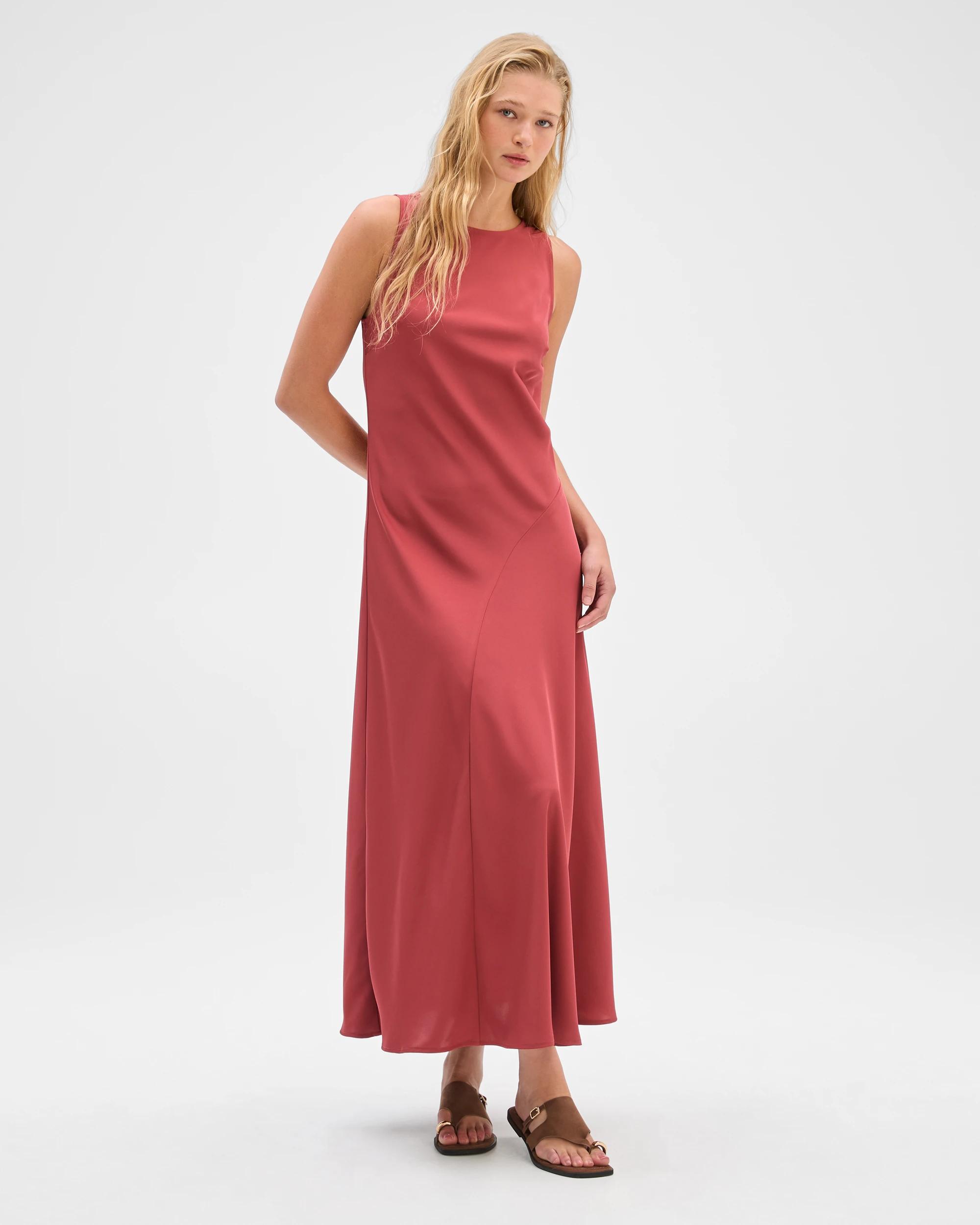 1 Preview Sleeveless Cowl Neck Asymmetric Hem Midi Dress POMEGRANATE, 1 of 7