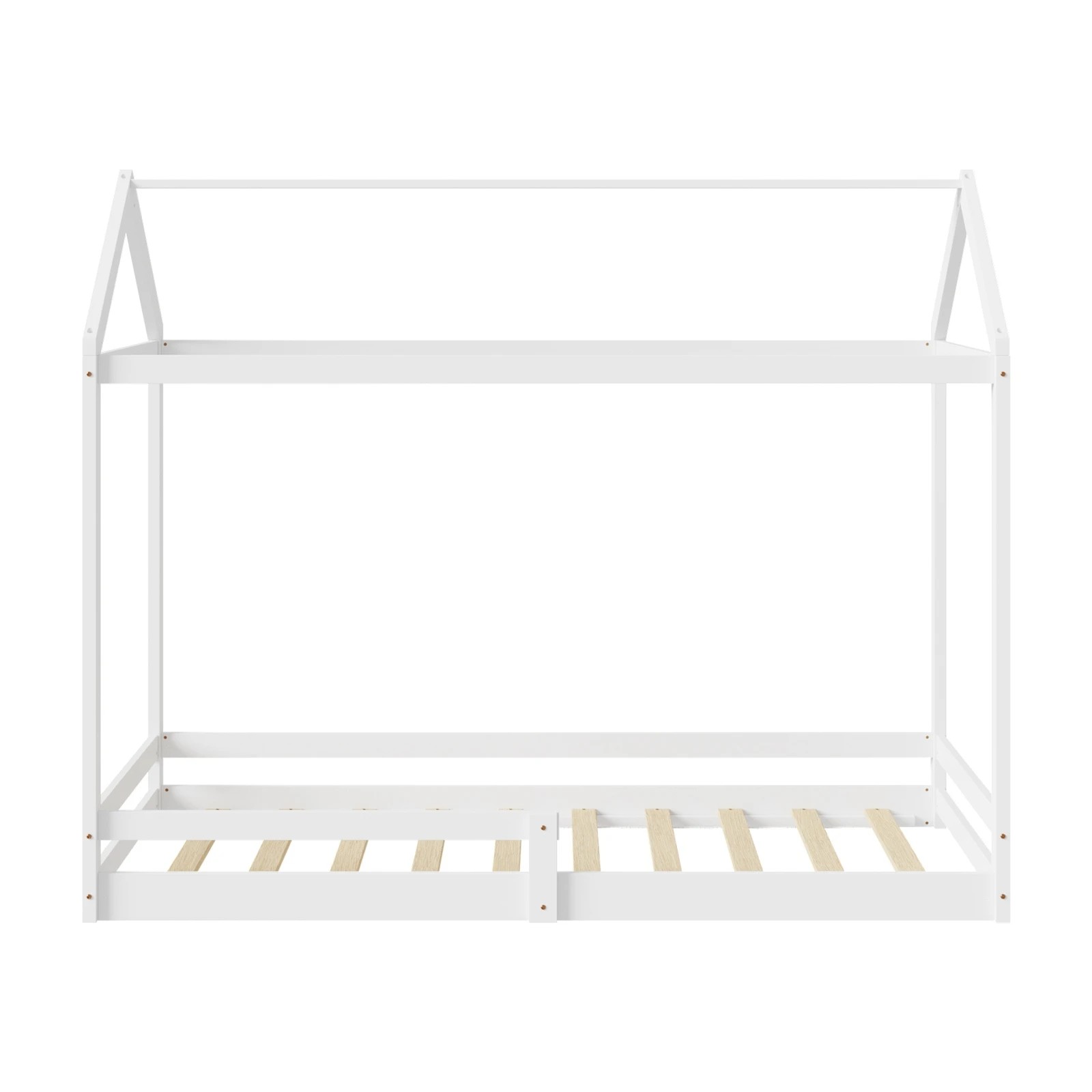 7 Oikiture Kids Wooden Bed Frame House Beds Base Timber With Fence Single
 - White, 7 of 10