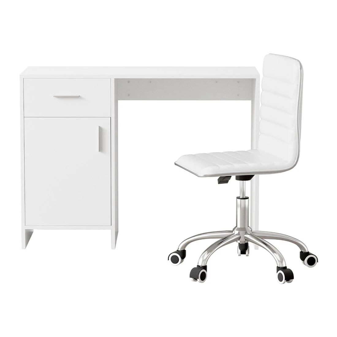 3 Artiss Computer Desk Office Chair Set PU Leather Home Study Table 100cm - White, 3 of 6