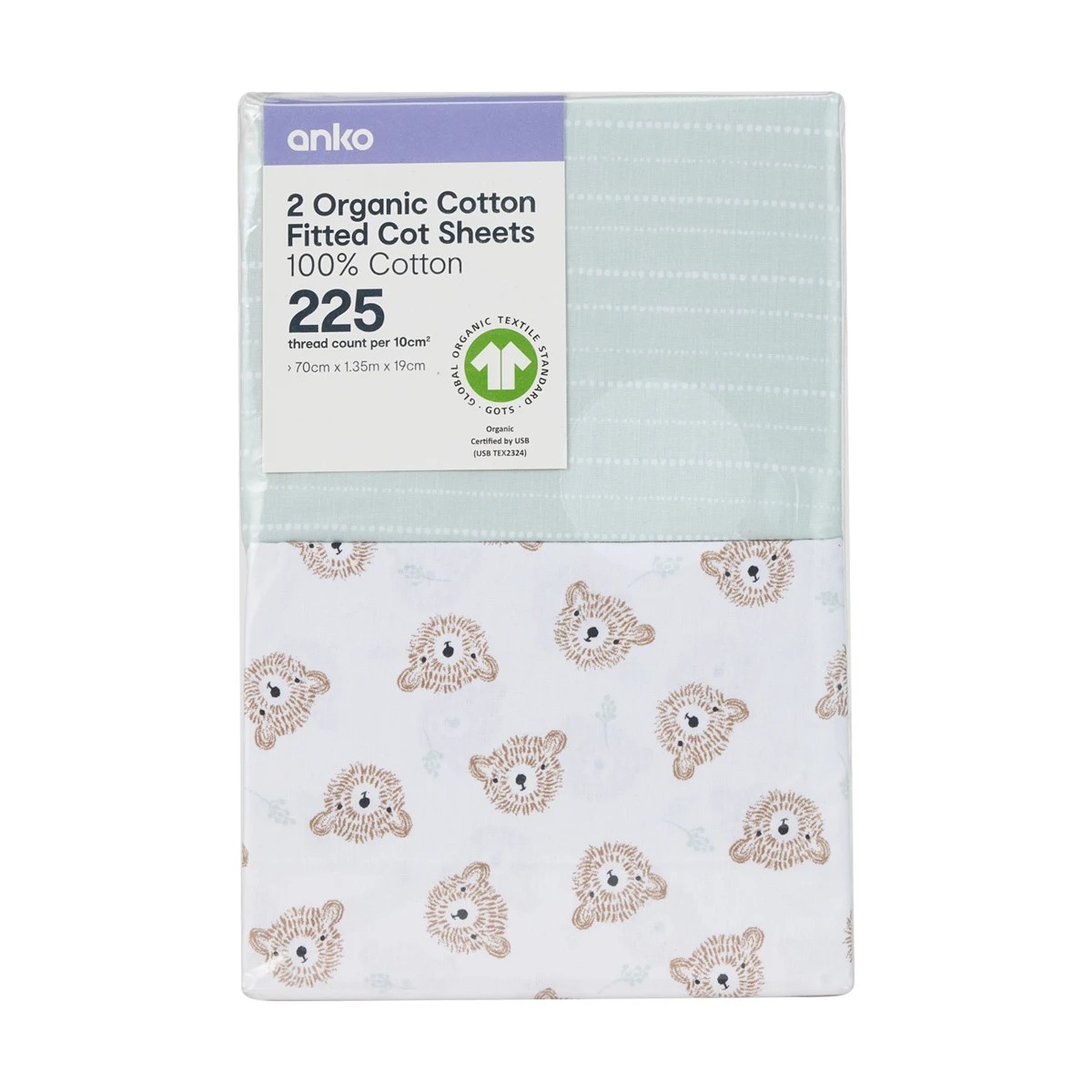 6 2 Pack 225 Thread Count Organic Cotton Fitted Cot Sheets - Bears and Dotted Lines, 6 of 6