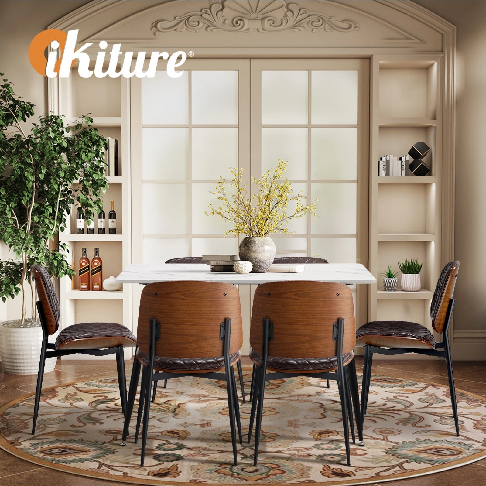6 Oikiture 120cm Rectangle Dining Table with 6PCS PU Dining Chairs - Multi, 6 of 9