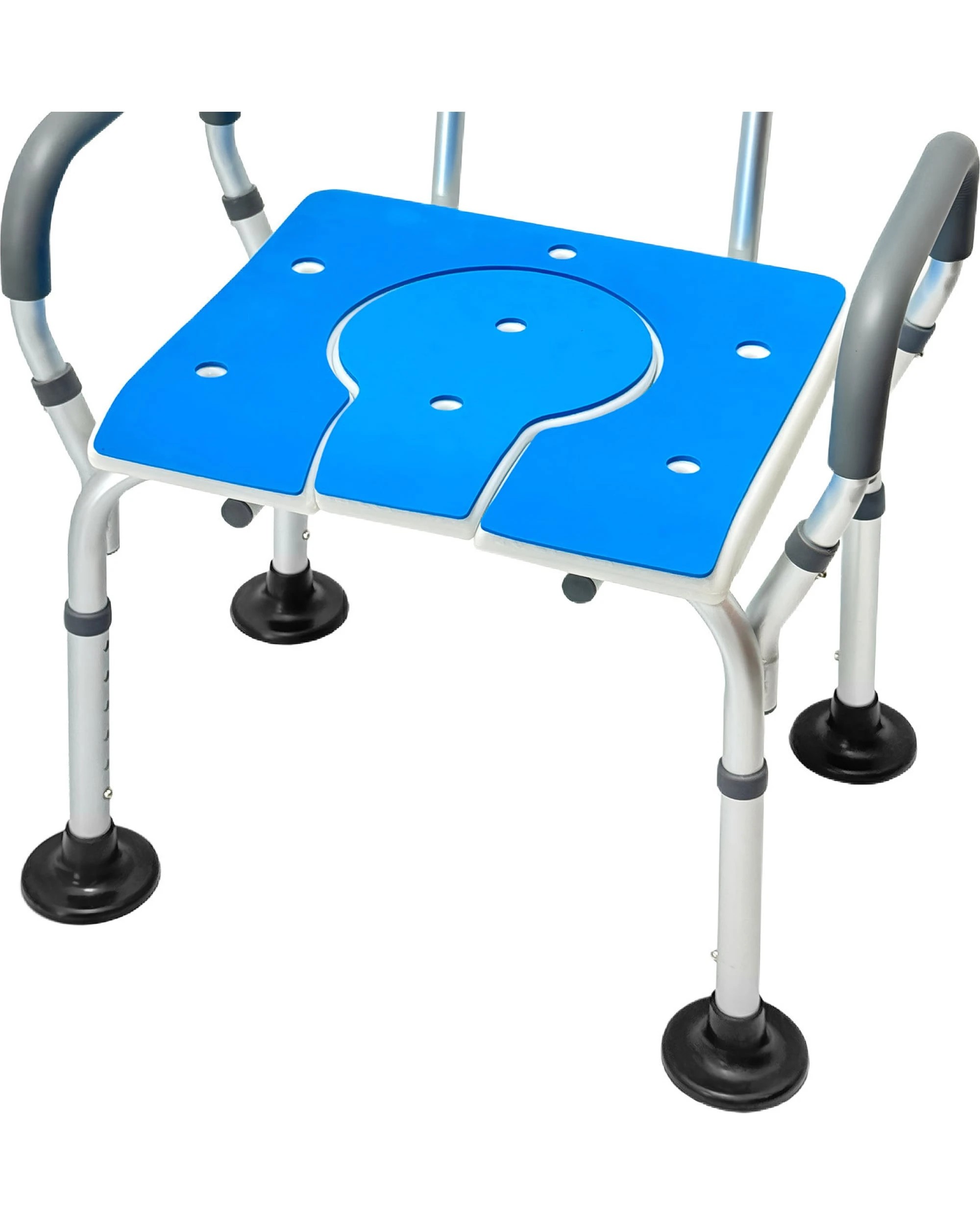 1 Orthonica Height Adjustable Aluminium Commode Shower Chair Armrests Backrest Soft Stool Seat Bathroom Aid - Blue, 1 of 4