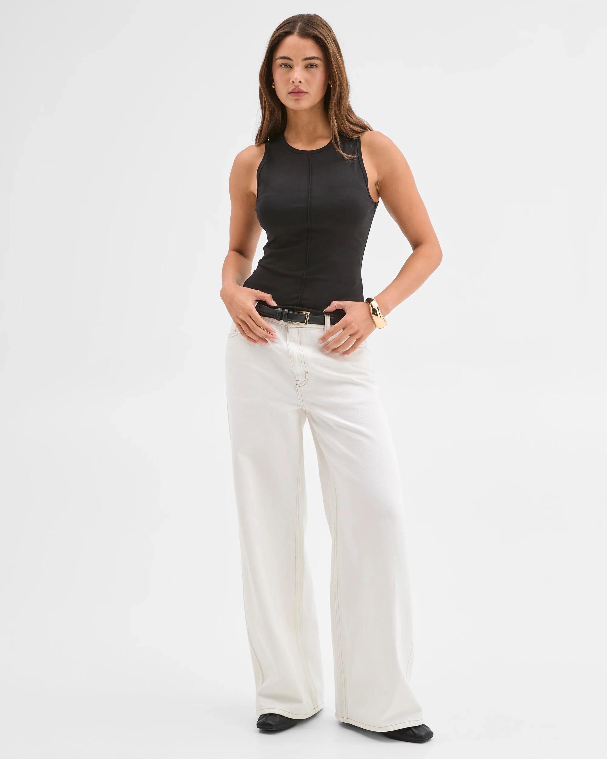 2 Lily Loves Australian Cotton Blend Exposed Seam Tank Top BLACK, 2 of 6