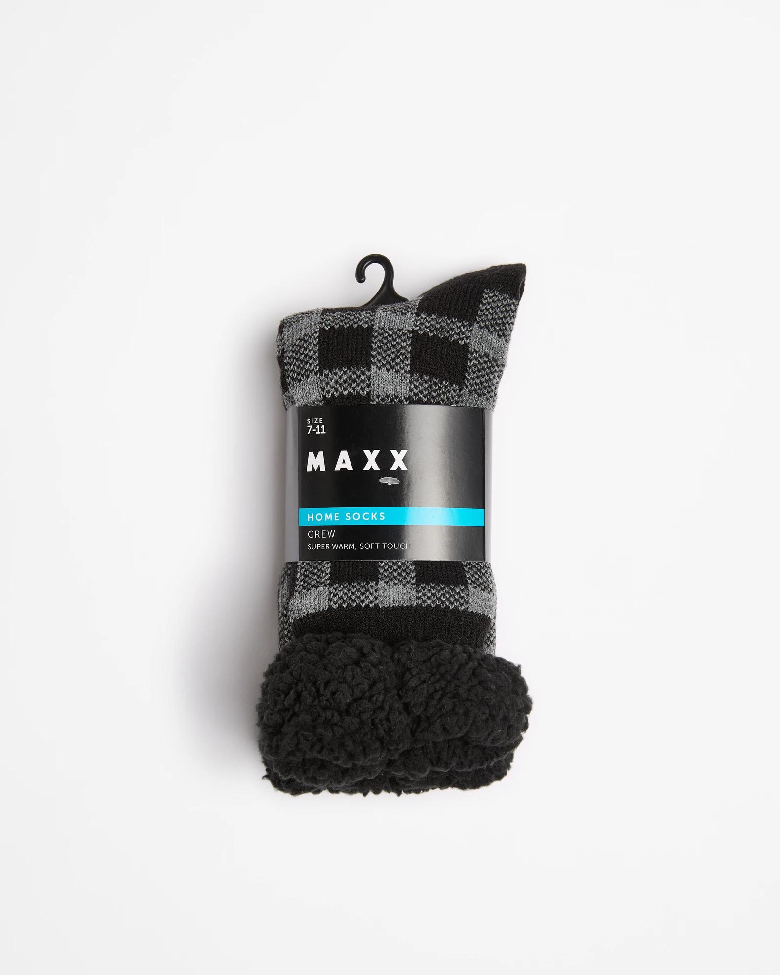 3 Sherpa Lined Crew Home Socks - Maxx BLACK CHECK, 3 of 3
