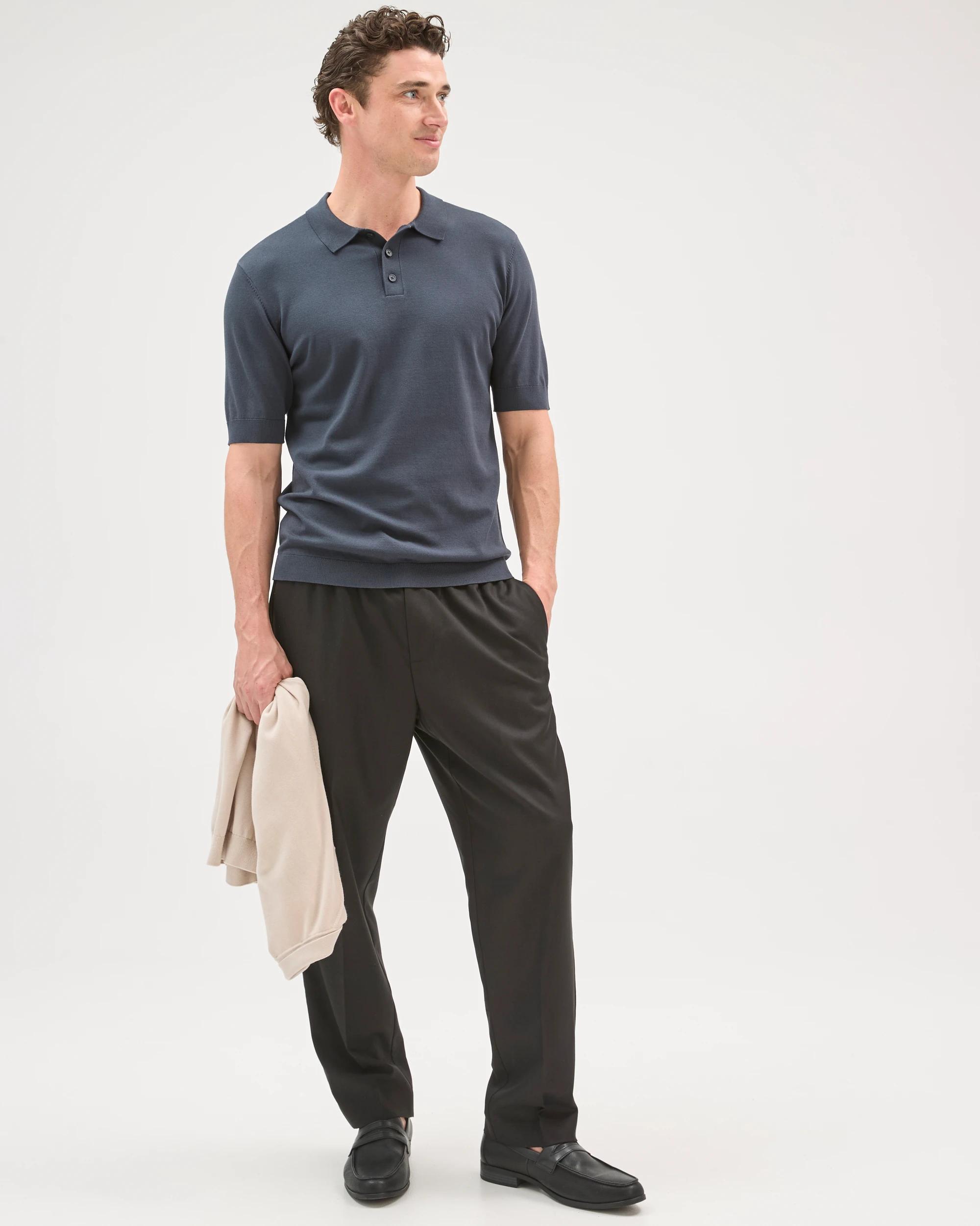 3 Preview Short Sleeve Knitwear Polo Top PETROL, 3 of 7
