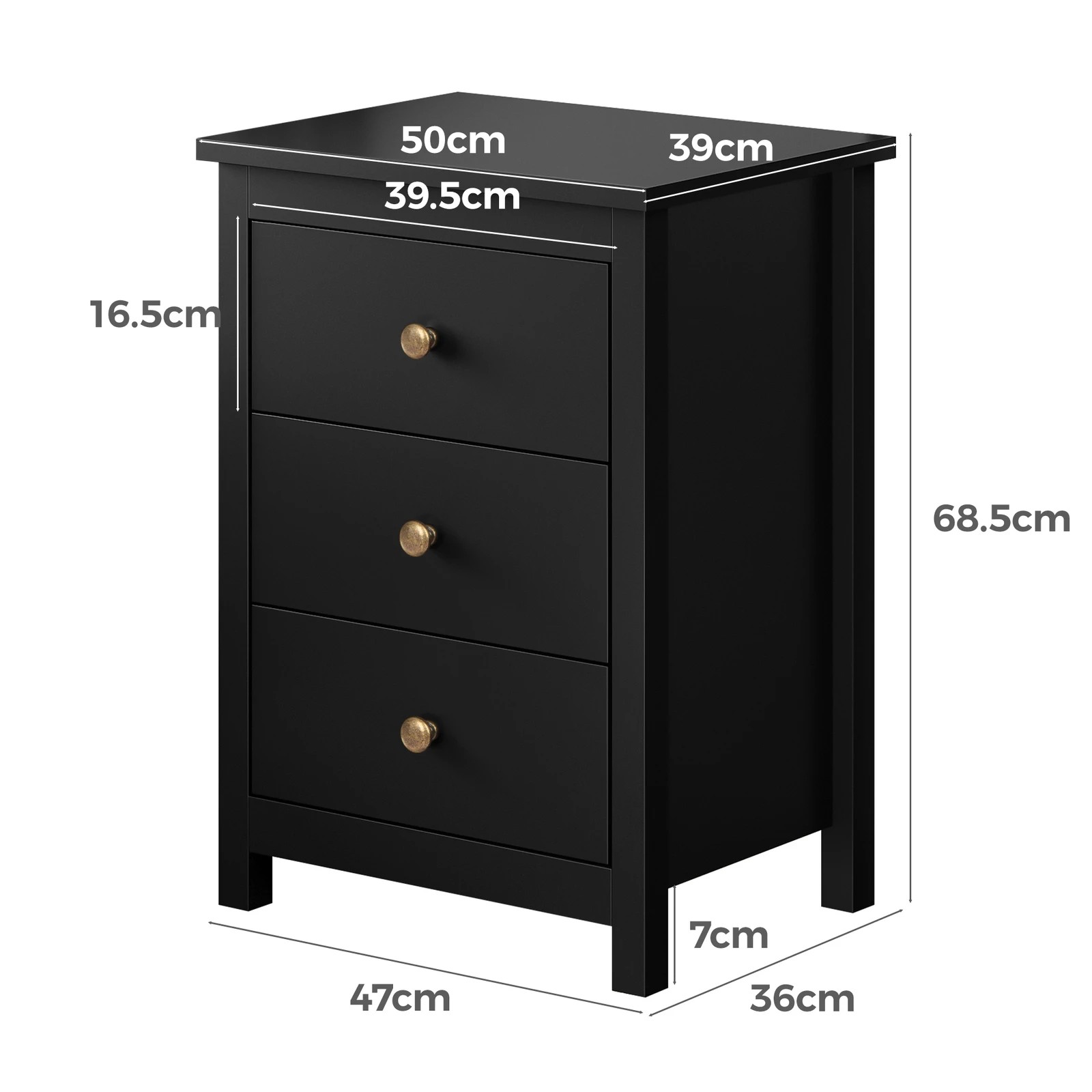 9 Alfordson 2x Bedside Table Hamptons 3 Drawers Nightstand - Black, 9 of 9