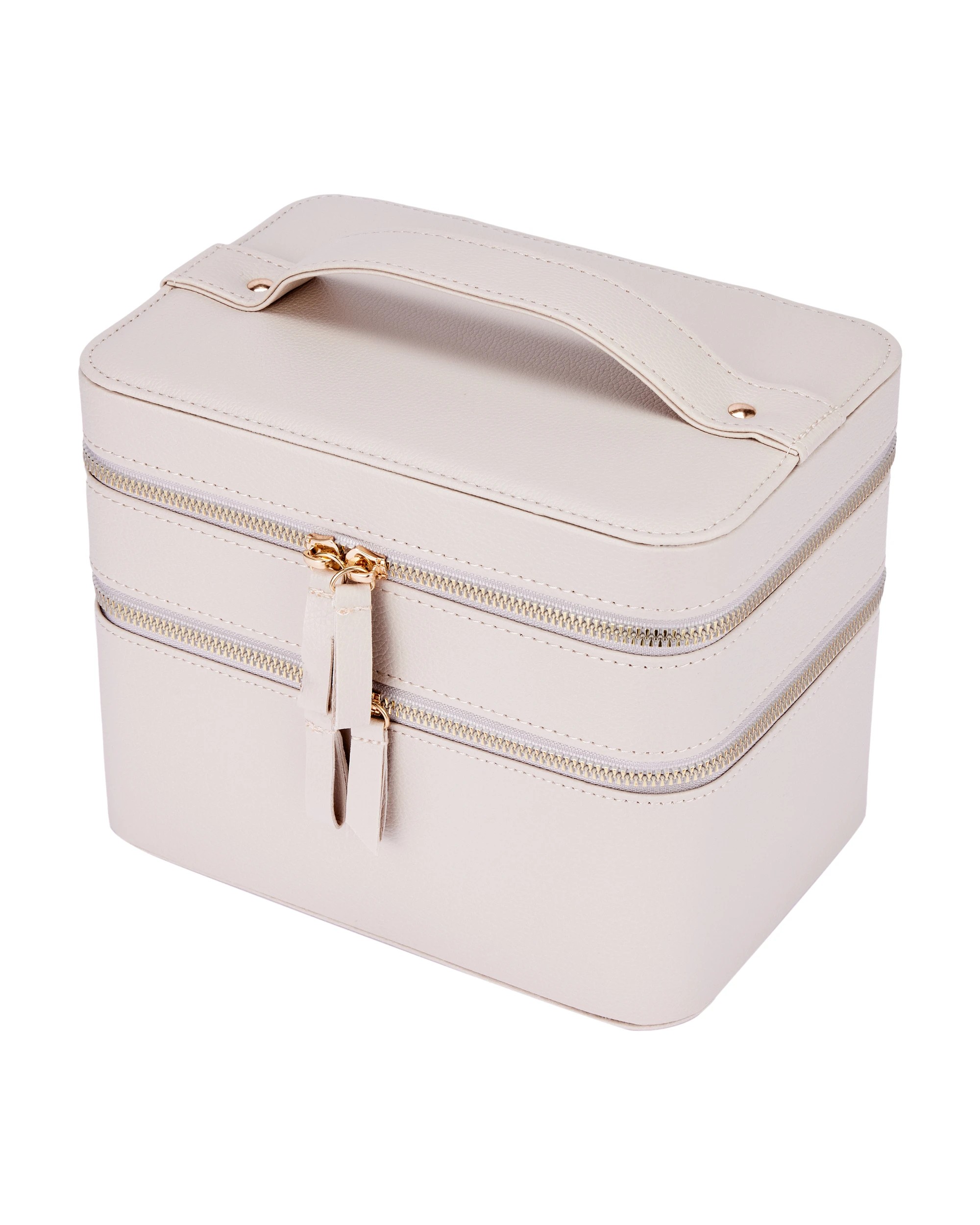 1 OXX Cosmetics Double Tier Hard Makeup Organiser Case - Beige, 1 of 8