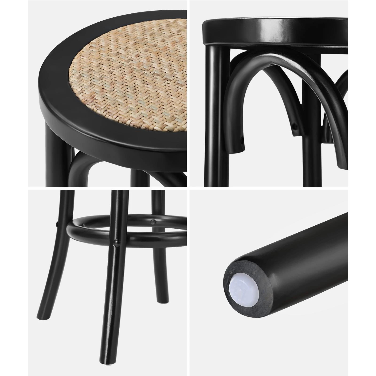 4 Oikiture 2x Bar Stools Kitchen Vintage Dining Chair Rattan Seat
 - Black, 4 of 10