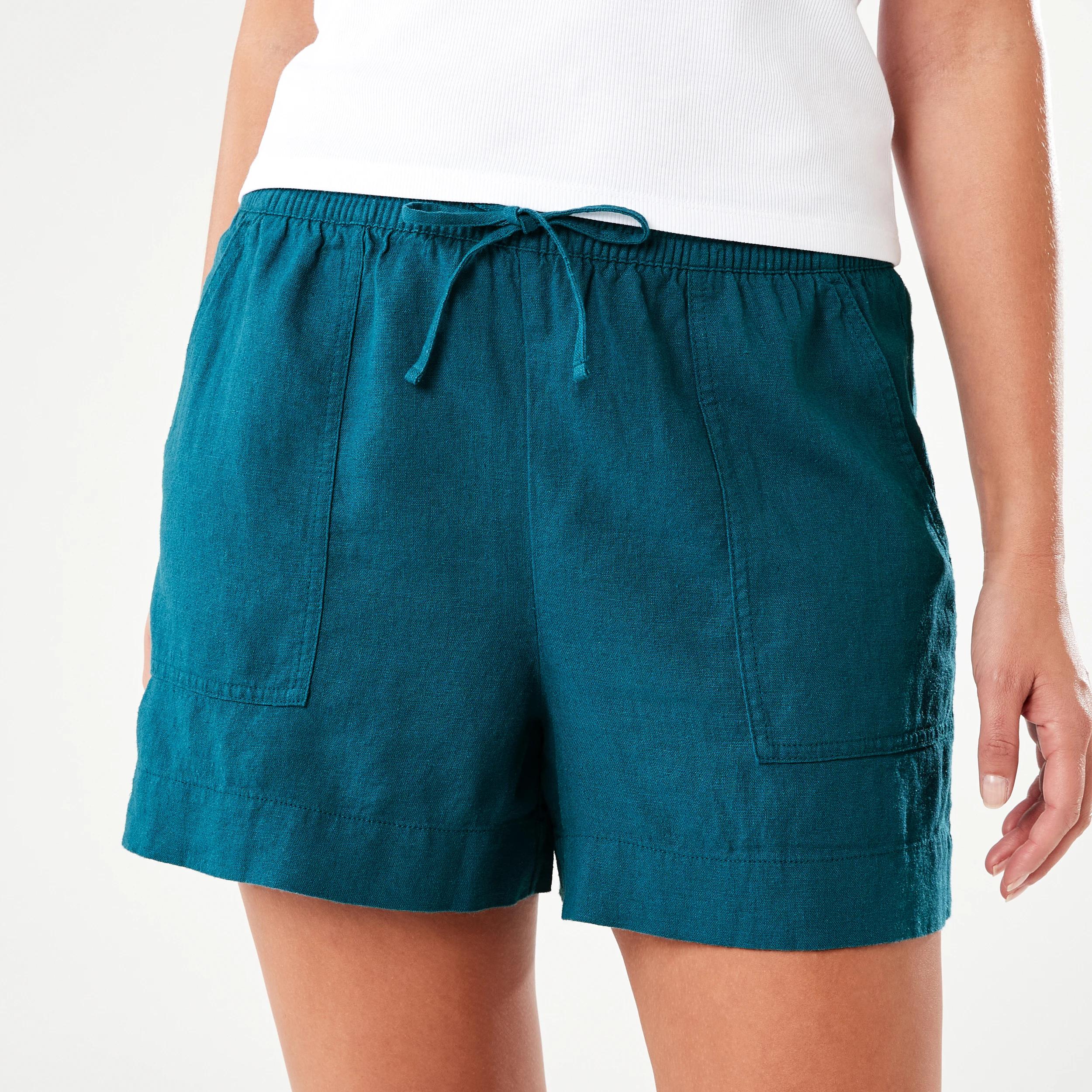 1 Linen Blend Patch Pocket Shorts Teal Coral, 1 of 6