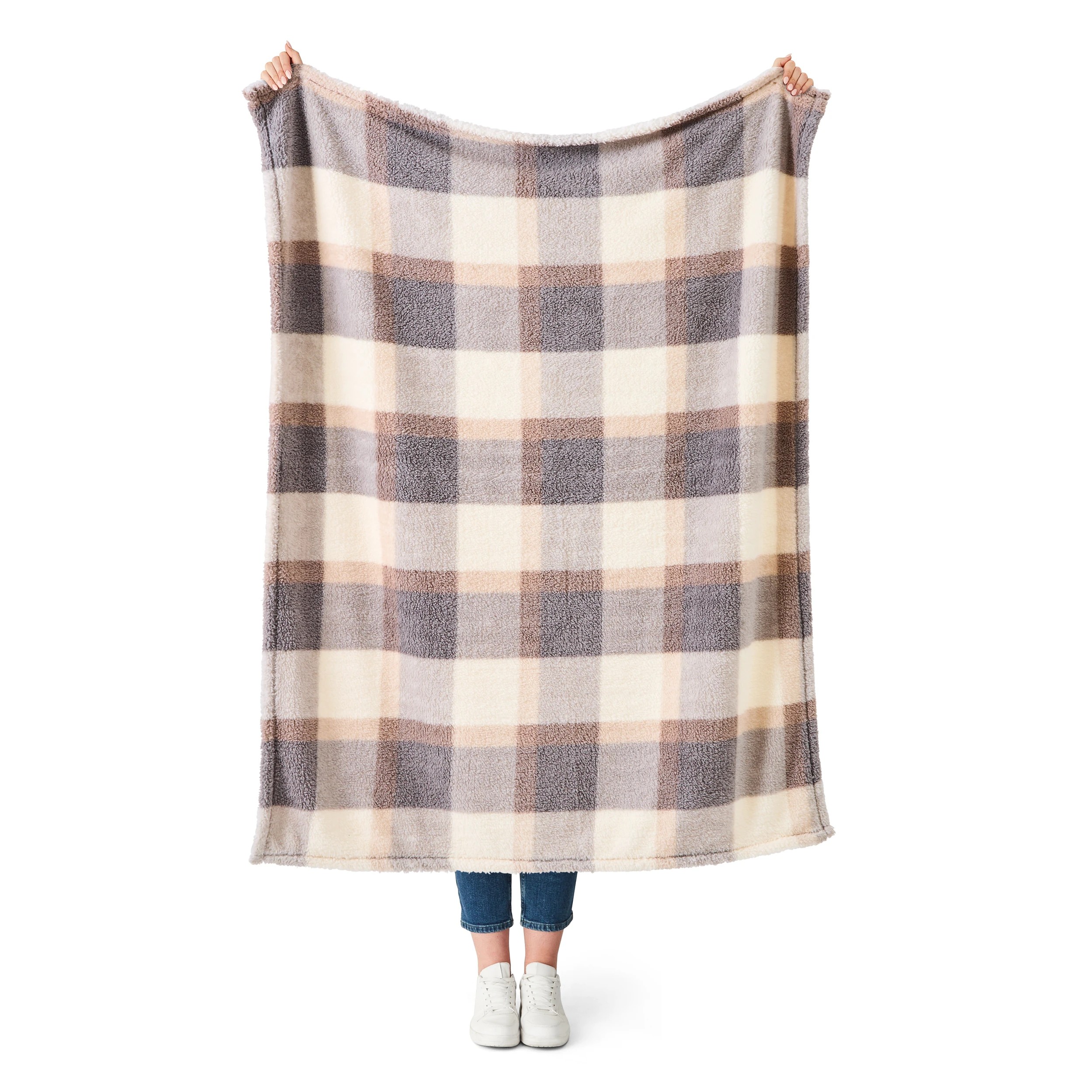 2 Check Teddy Fleece Throw - Grey, 2 of 7