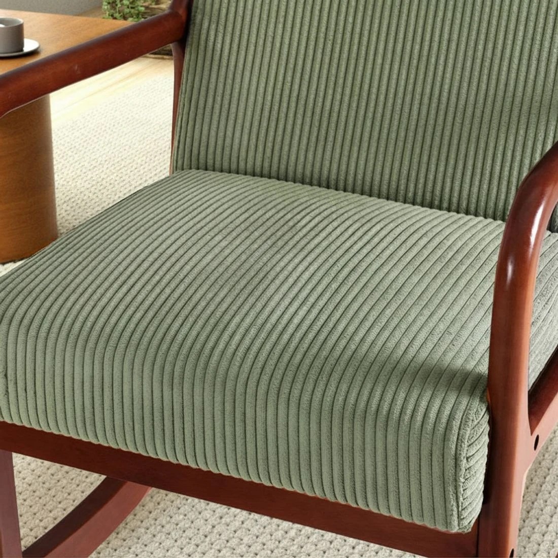5 Artiss Rocking Armchair Nursing Chair Corduroy - Green, 5 of 5