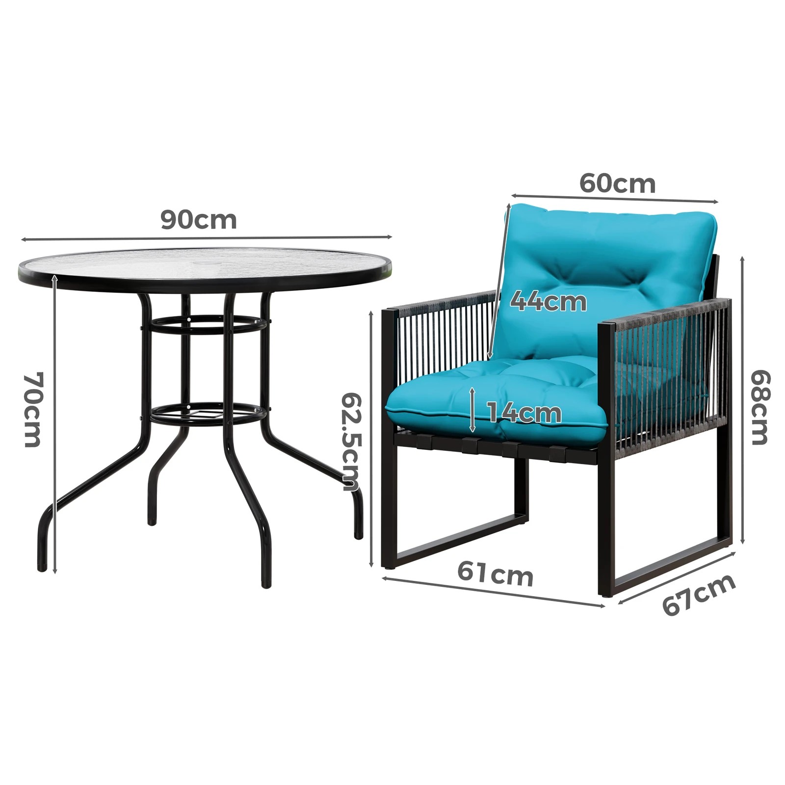 5 Alfordson Outdoor Lounge Set Table and Chairs Patio Furniture Glass Armchair - Blue, 5 of 10