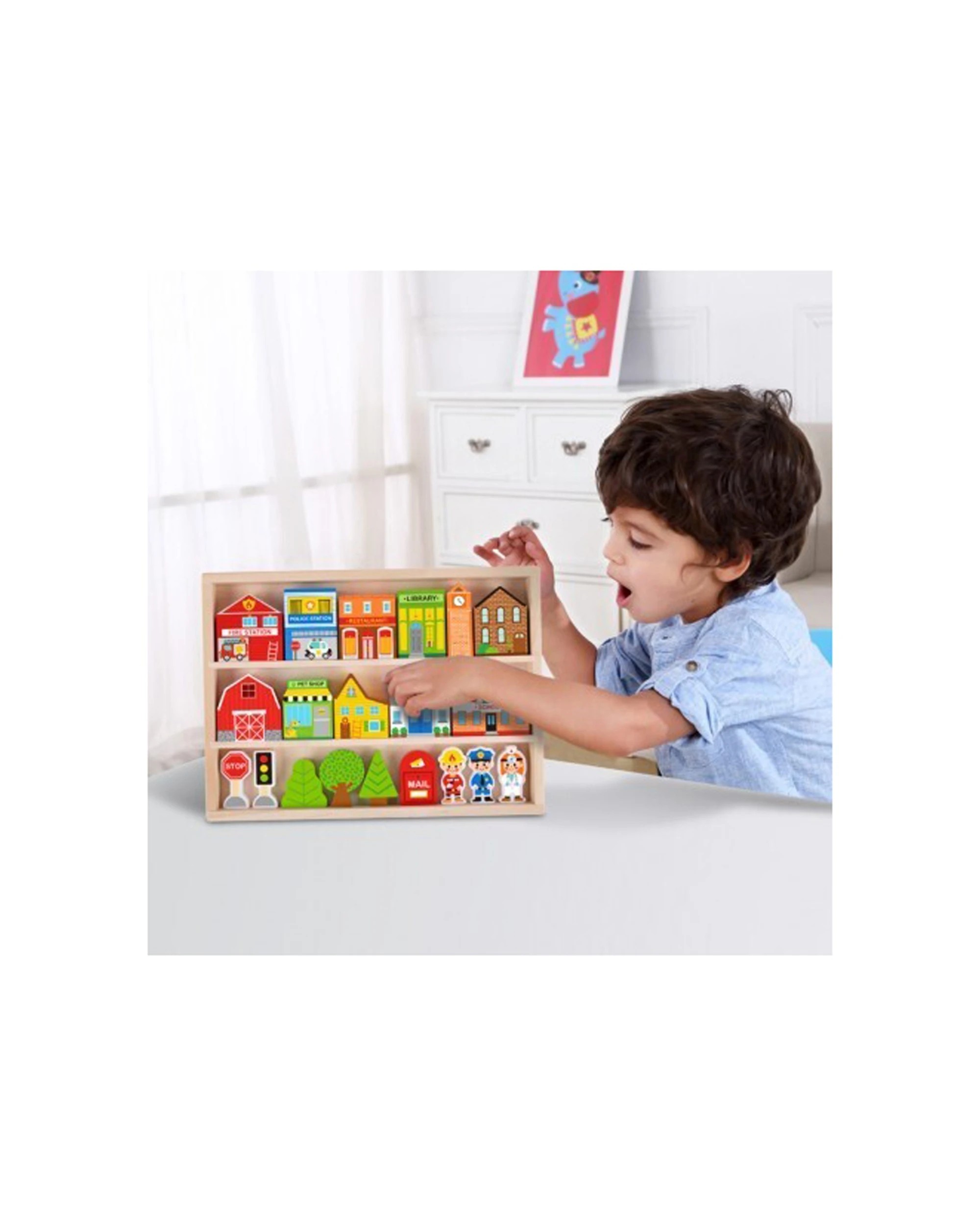 2 Tooky Toy 21pc Town Play Set Wooden Case Kids Pretend Playset Toys - Multi, 2 of 7