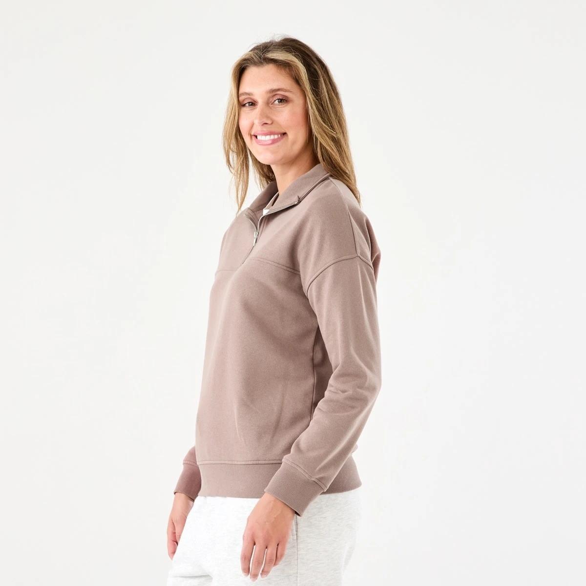 2 Quarter Zip Seam Front Sweatshirt Taupe Brn, 2 of 6