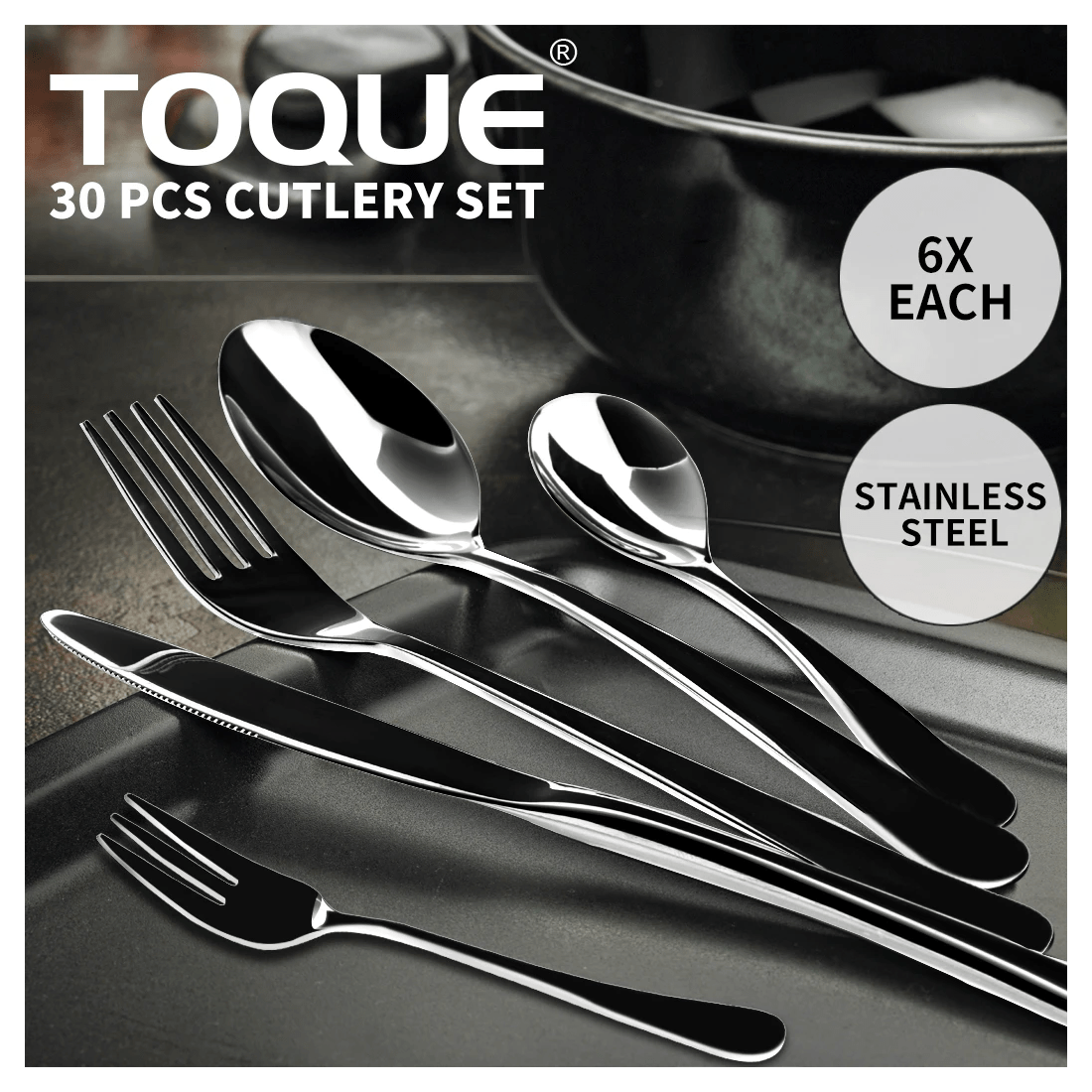 1 Stainless-Steel Cutlery Set Travel Knife Fork Spoon Black Child Tableware 30Pcs, 1 of 7