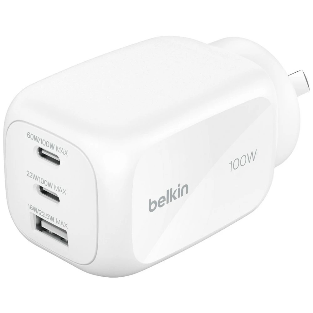 1 Belkin BoostCharge 3 Port 100W GaN Charger, 1 of 3