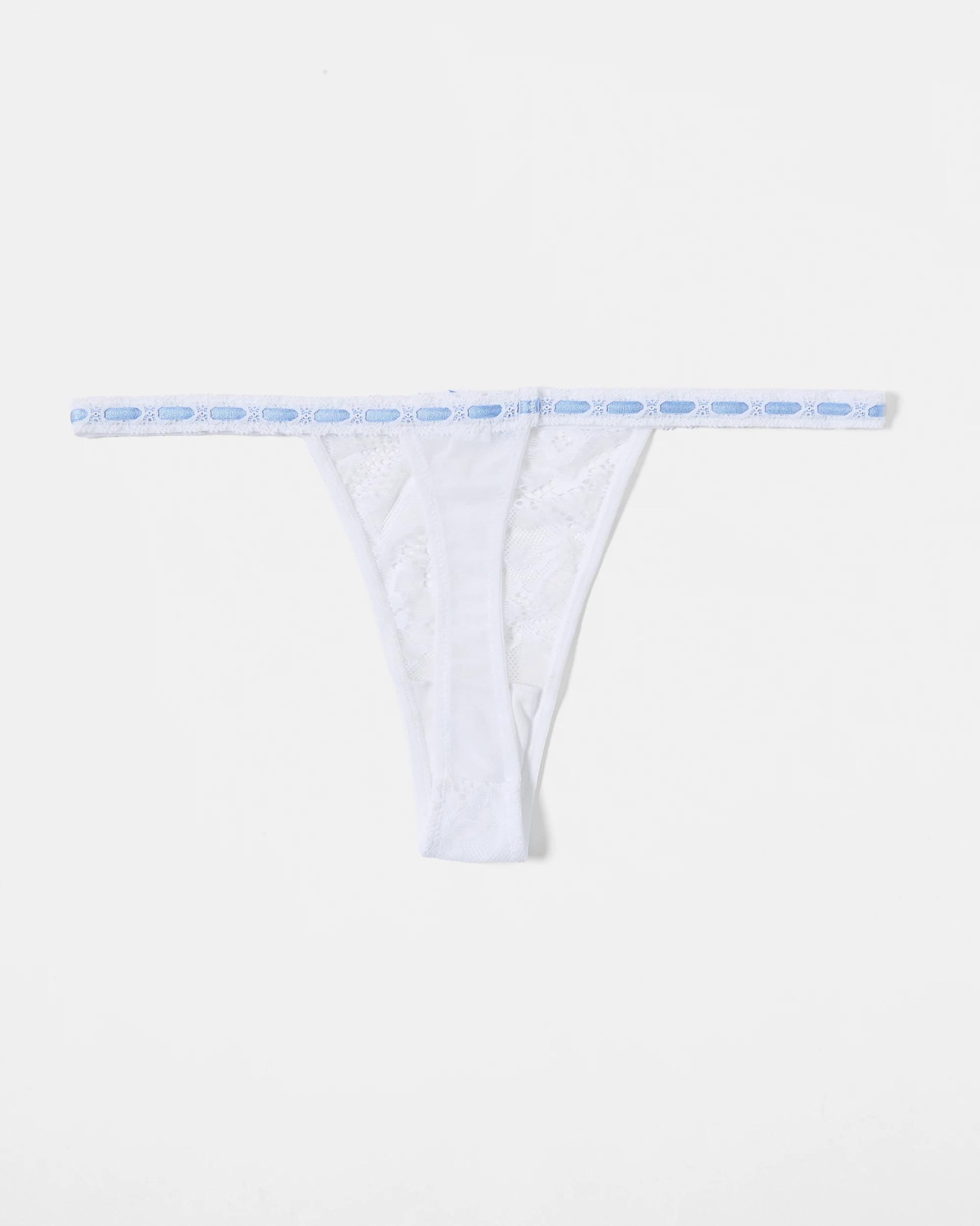 2 Co-ordinated Ribbon Trim G-String Briefs White, 2 of 8