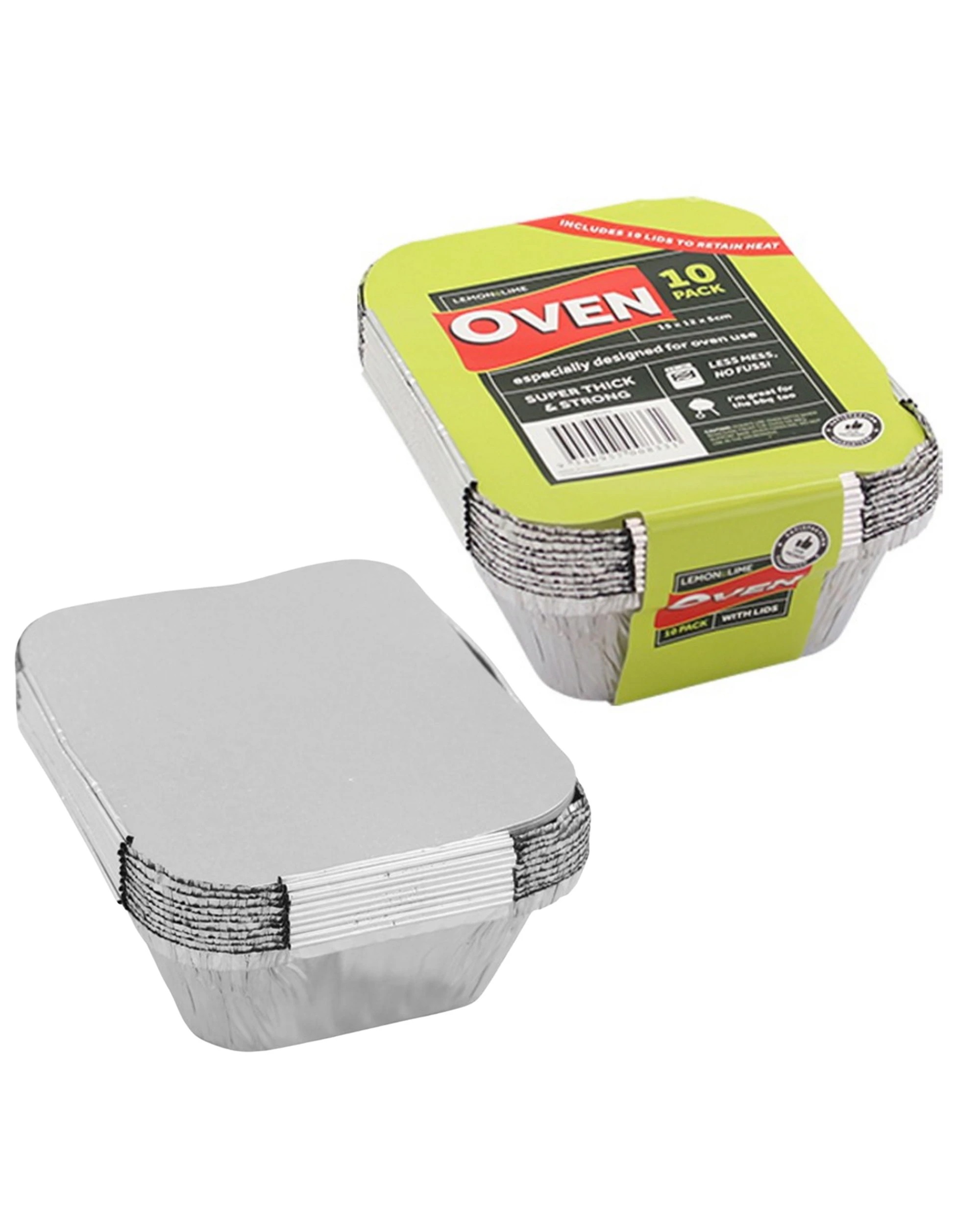 1 Lemon & Lime Small Foil Trays With Lids 15cm x 12cm x 4.5cm Pack of 10, 1 of 4