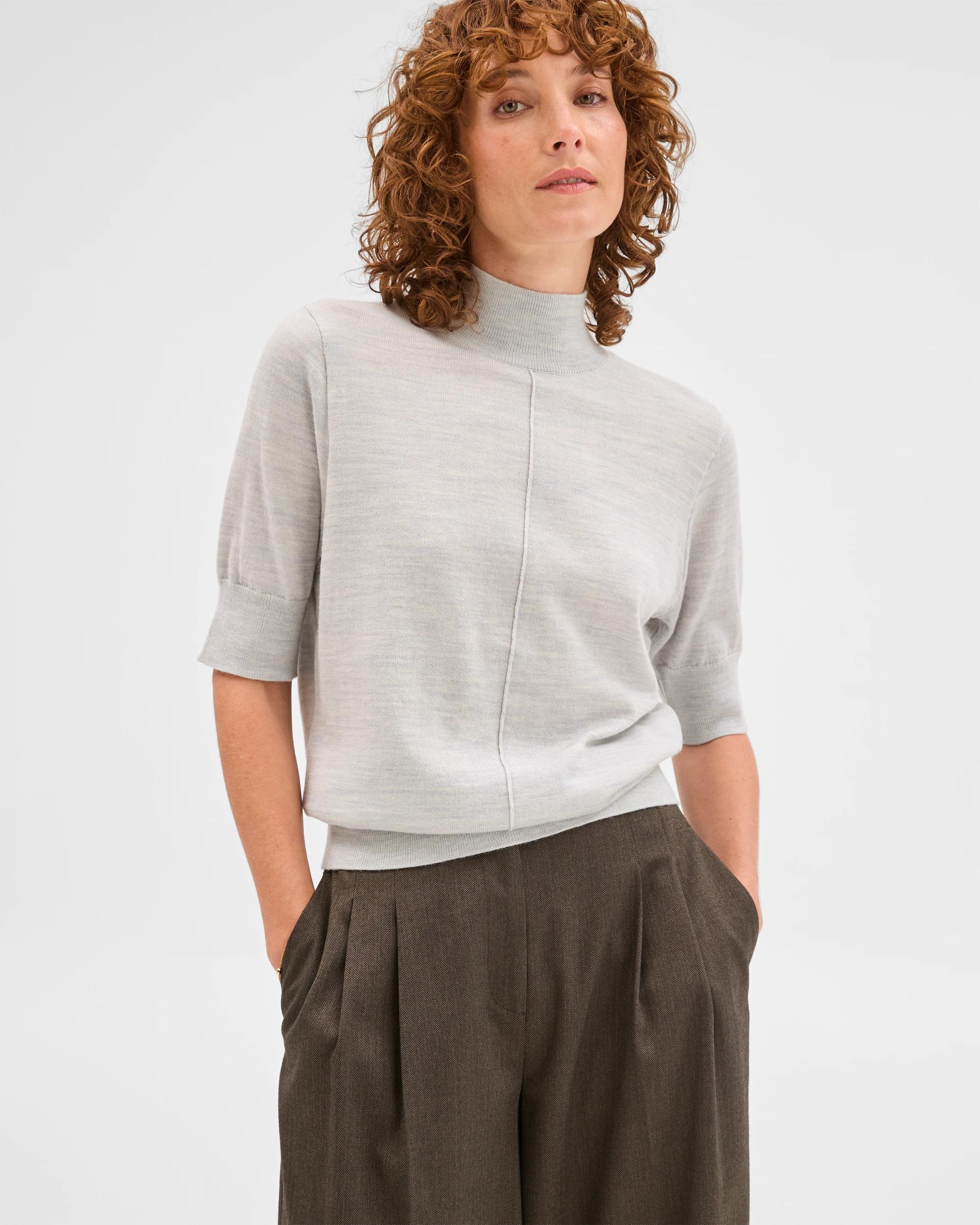 1 Preview Merino Wool Mock Neck Stitch Detail Top STEEL GREY, 1 of 6