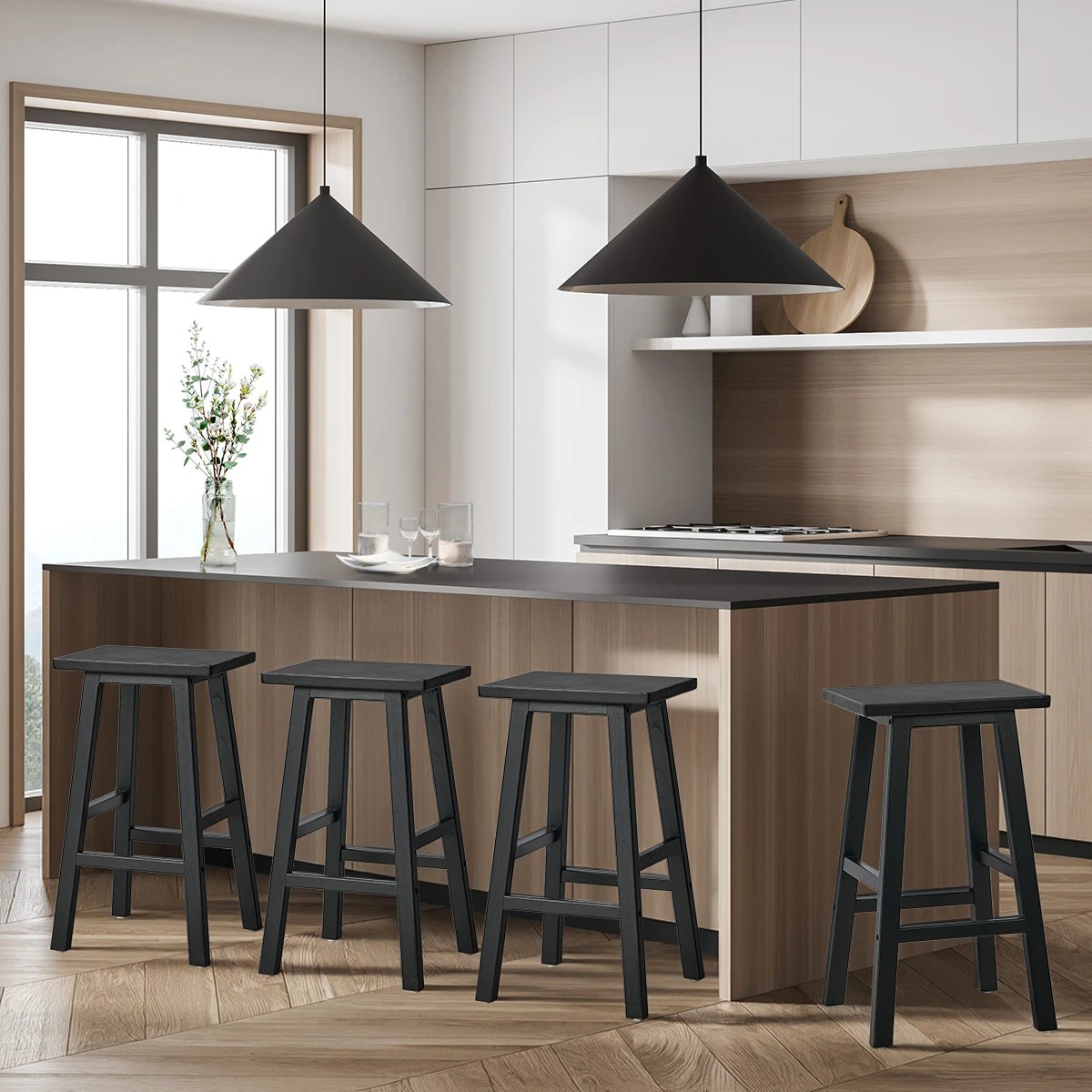 4 Oikiture 4x Bar Stool Kitchen Counter Dining Chair Split-Level Footrest - Black, 4 of 8