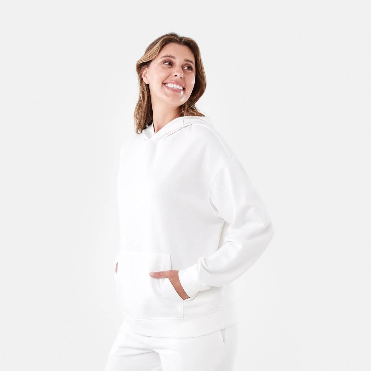 2 Active Womens Core Pop Over Hoodie ECRU, 2 of 6
